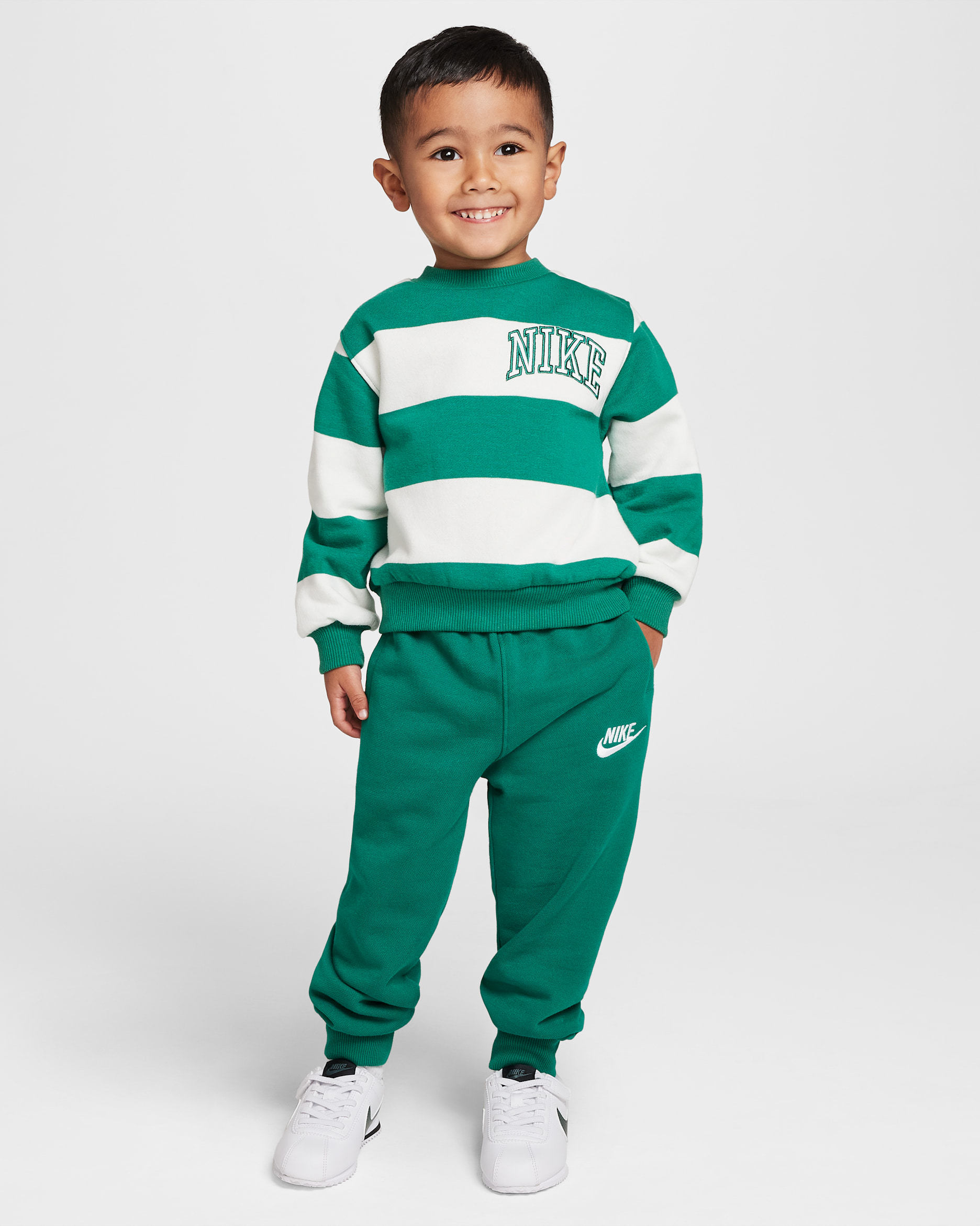 나이키 스포츠웨어 클럽 베이비 투피스 럭비 스트라이프 크루 세트 - 말라카이트