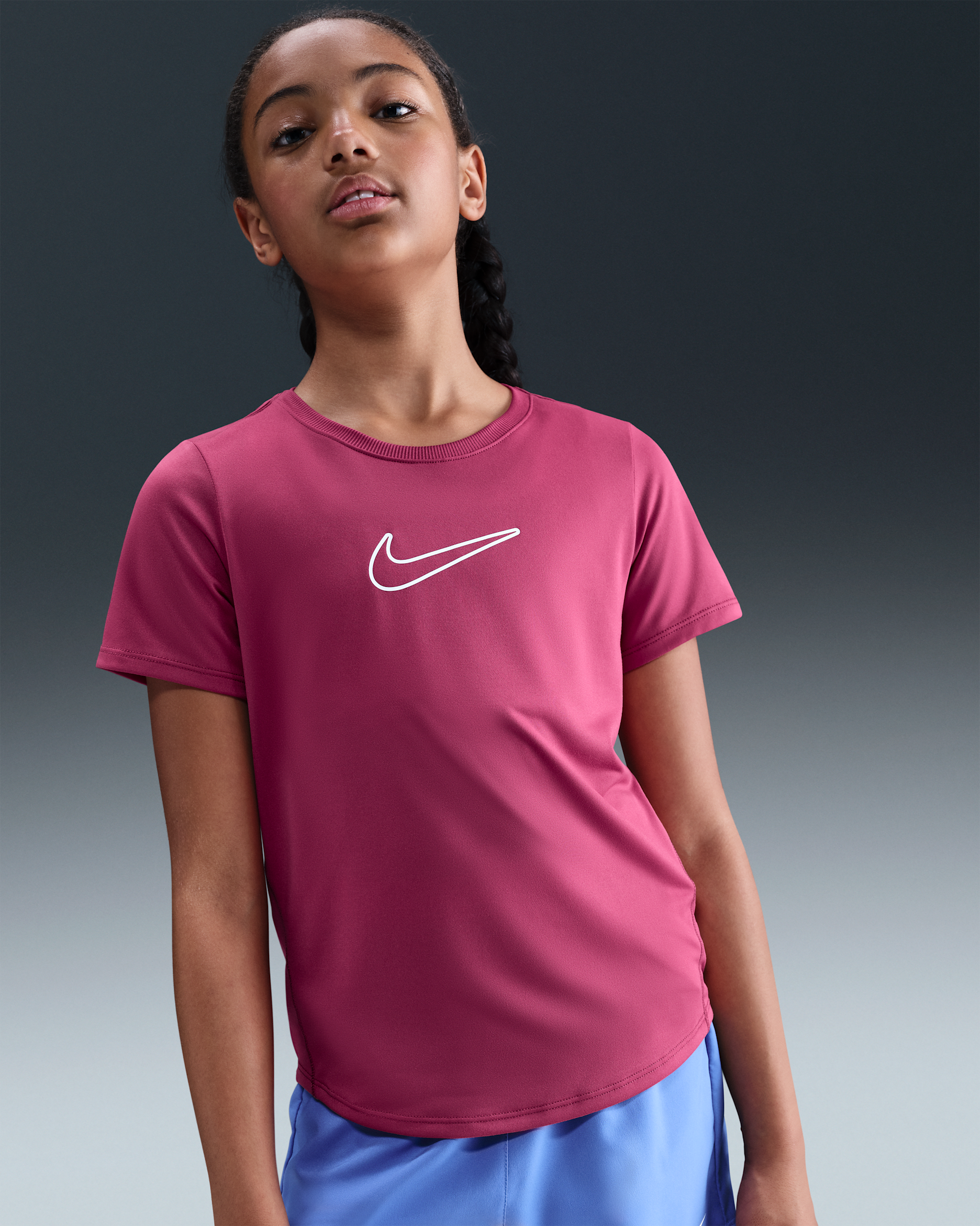 ナイキ ワン フィッテド ジュニア (ガールズ) Dri-FIT ショートスリーブ トップ - スイートビート/ホワイト