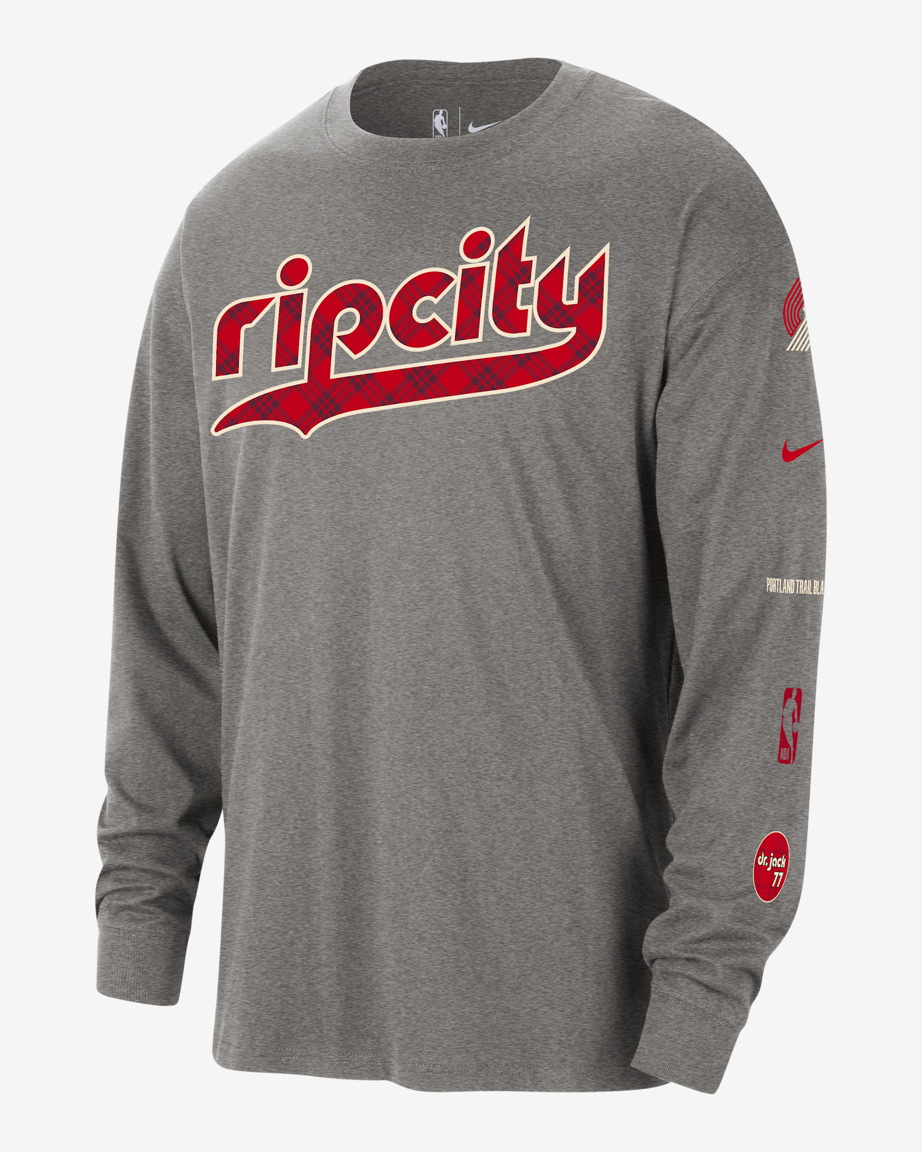 Portland Trail Blazers 2023/24 City Edition Men's Nike NBA Max90 Long-Sleeve T-Shirt - Dark Grey Heather