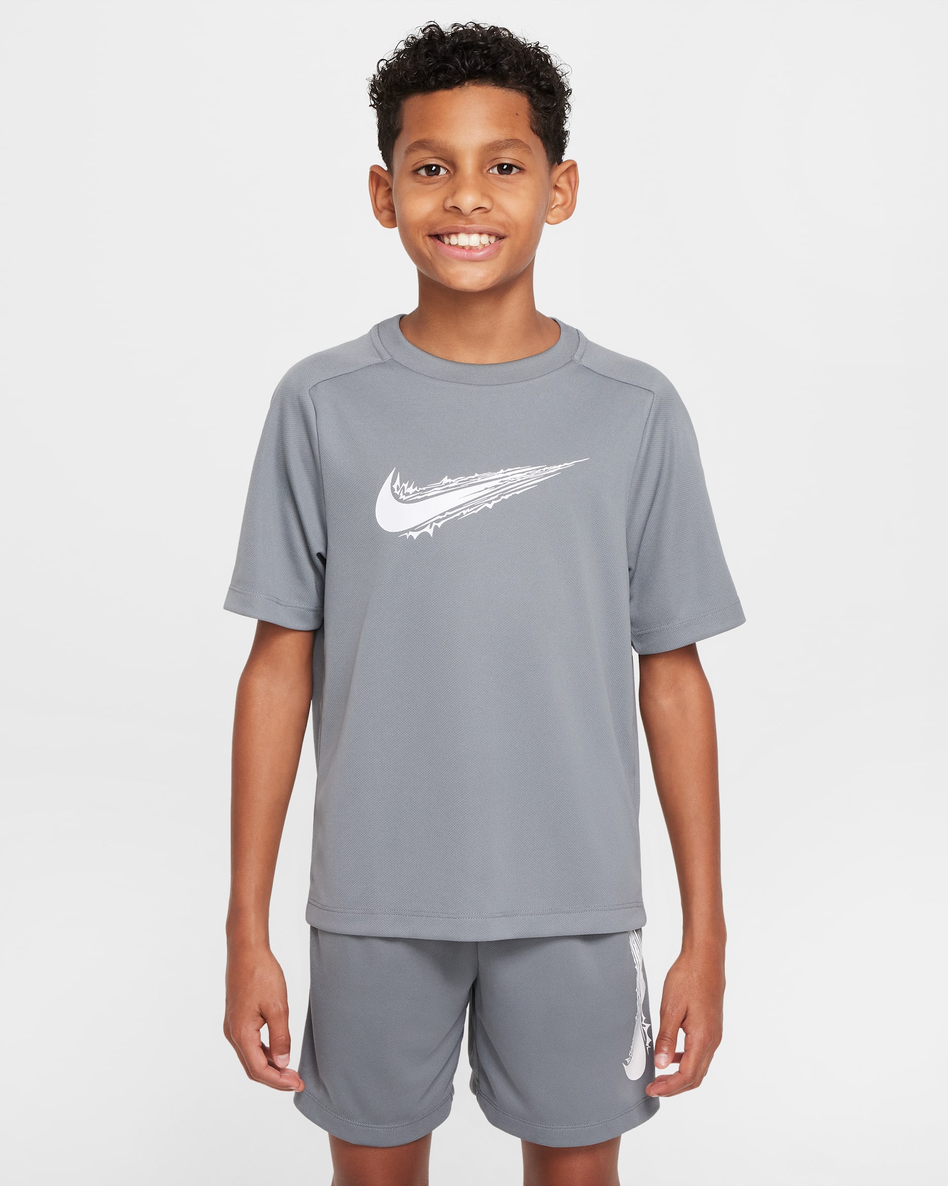 Nike Multi Big Kids' (Boys') Dri-FIT Short-Sleeve Top - Smoke Grey/White
