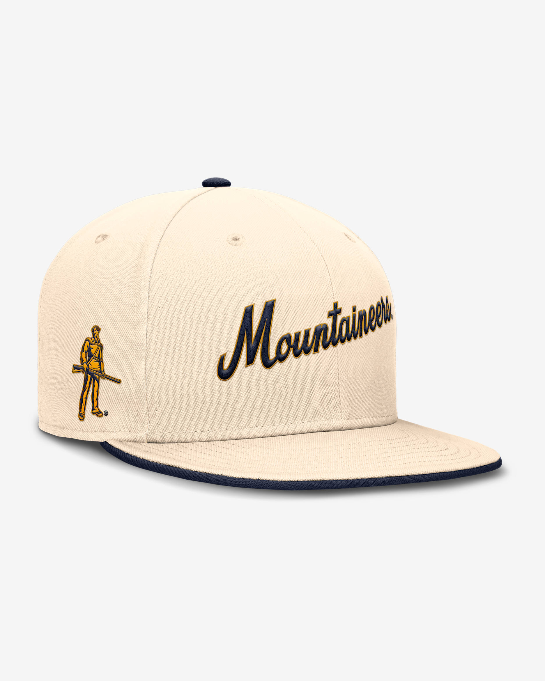 West Virginia Mountaineers Primetime True Men's Nike Dri-FIT College Fitted Hat - Natural