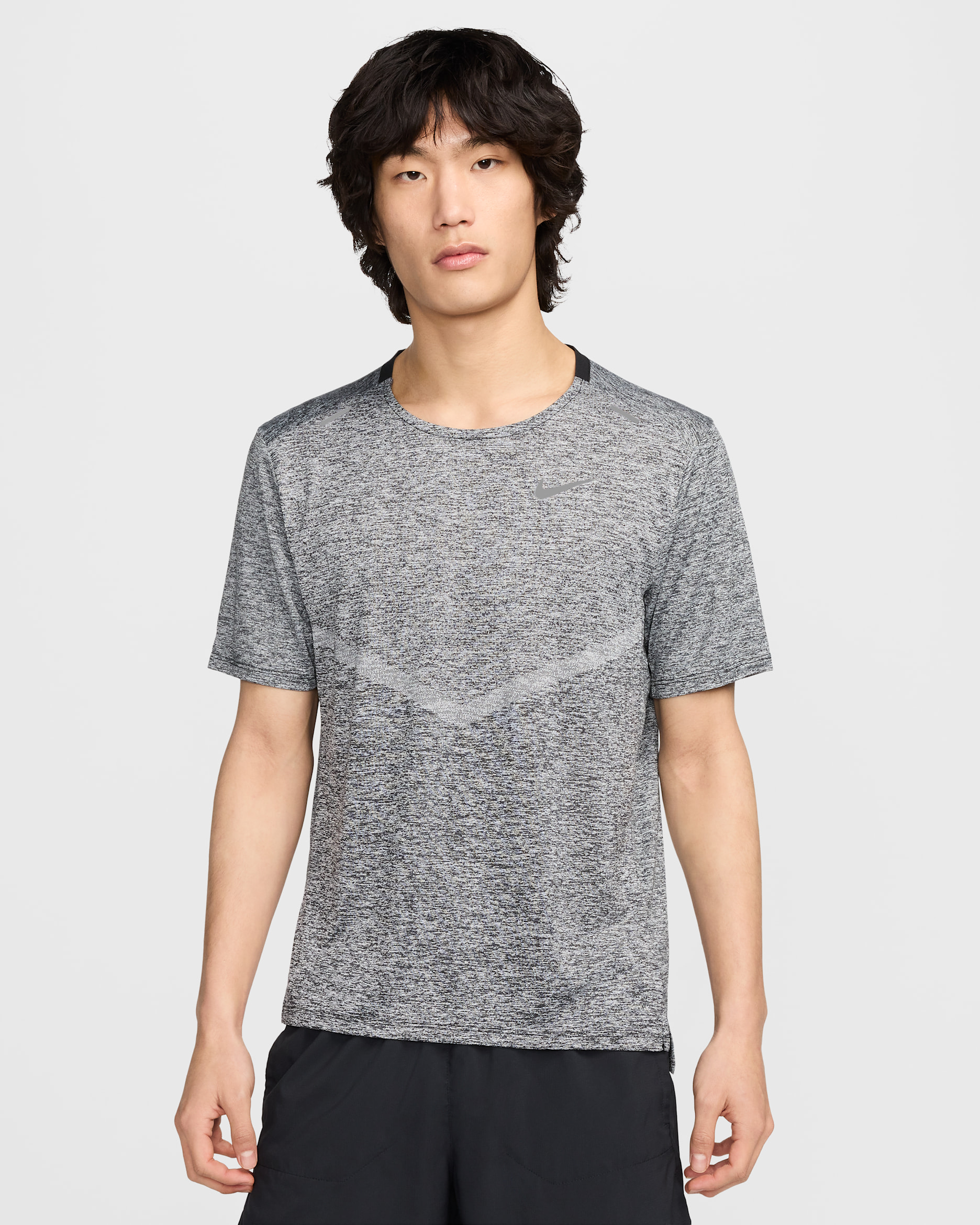 나이키 드라이 핏 라이즈 365 남성 반팔 러닝 탑 - 블랙/헤더