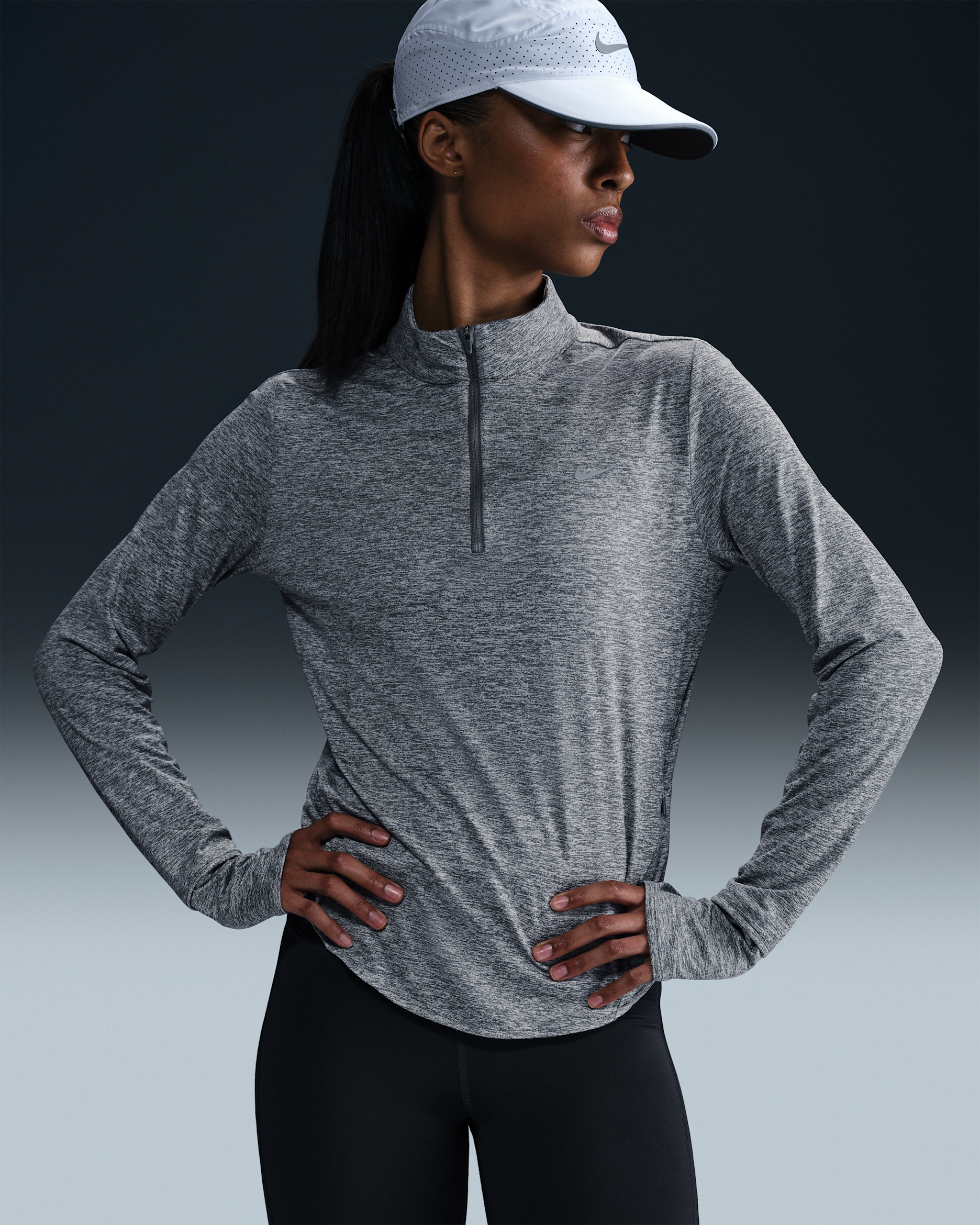 Camisola de running com fecho a 1/4 Dri-FIT UV Nike Swift para mulher - Cinzento Smoke/Heather/Heather
