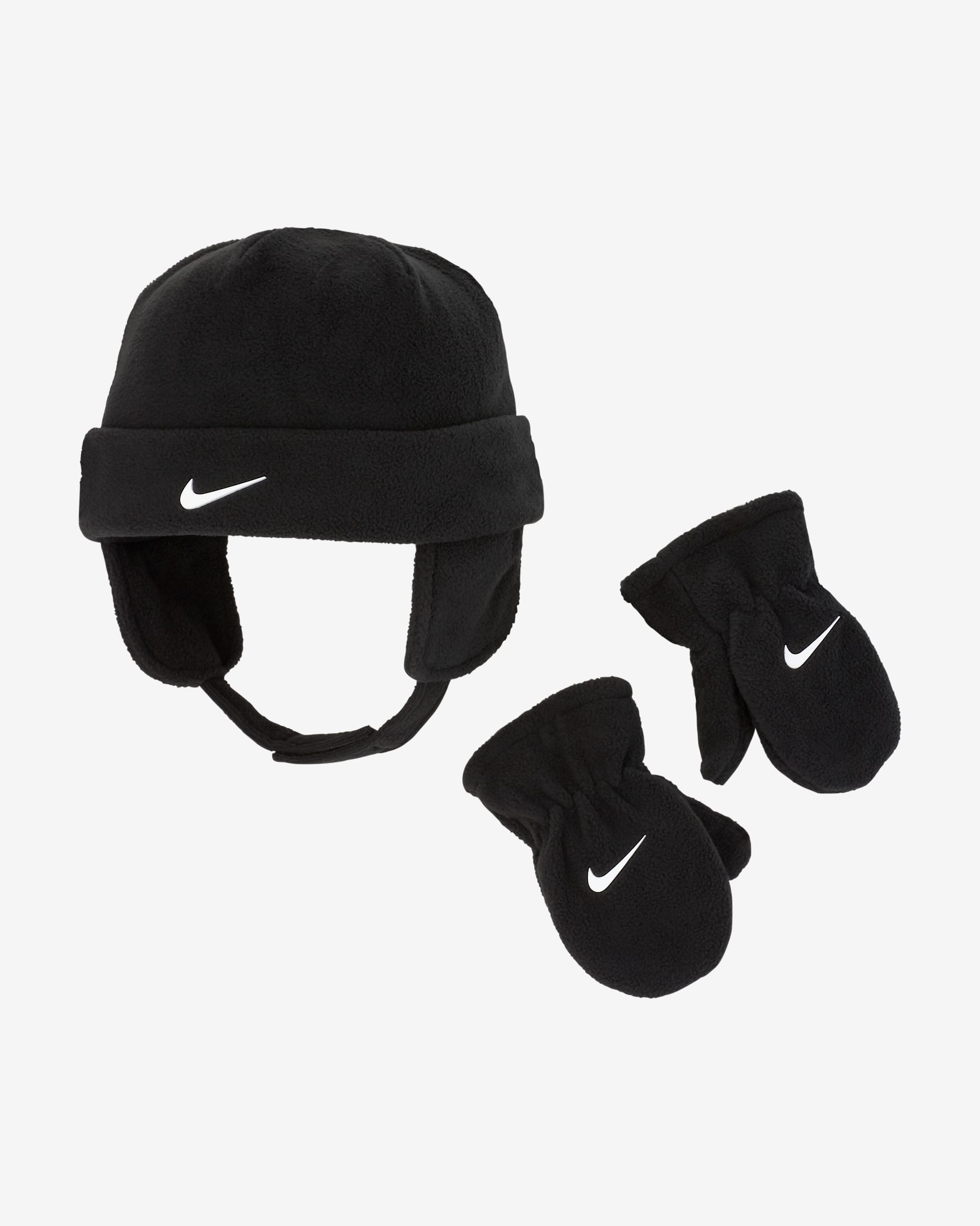Estuche con gorro de tejido Fleece para bebé y mitones Nike - Negro