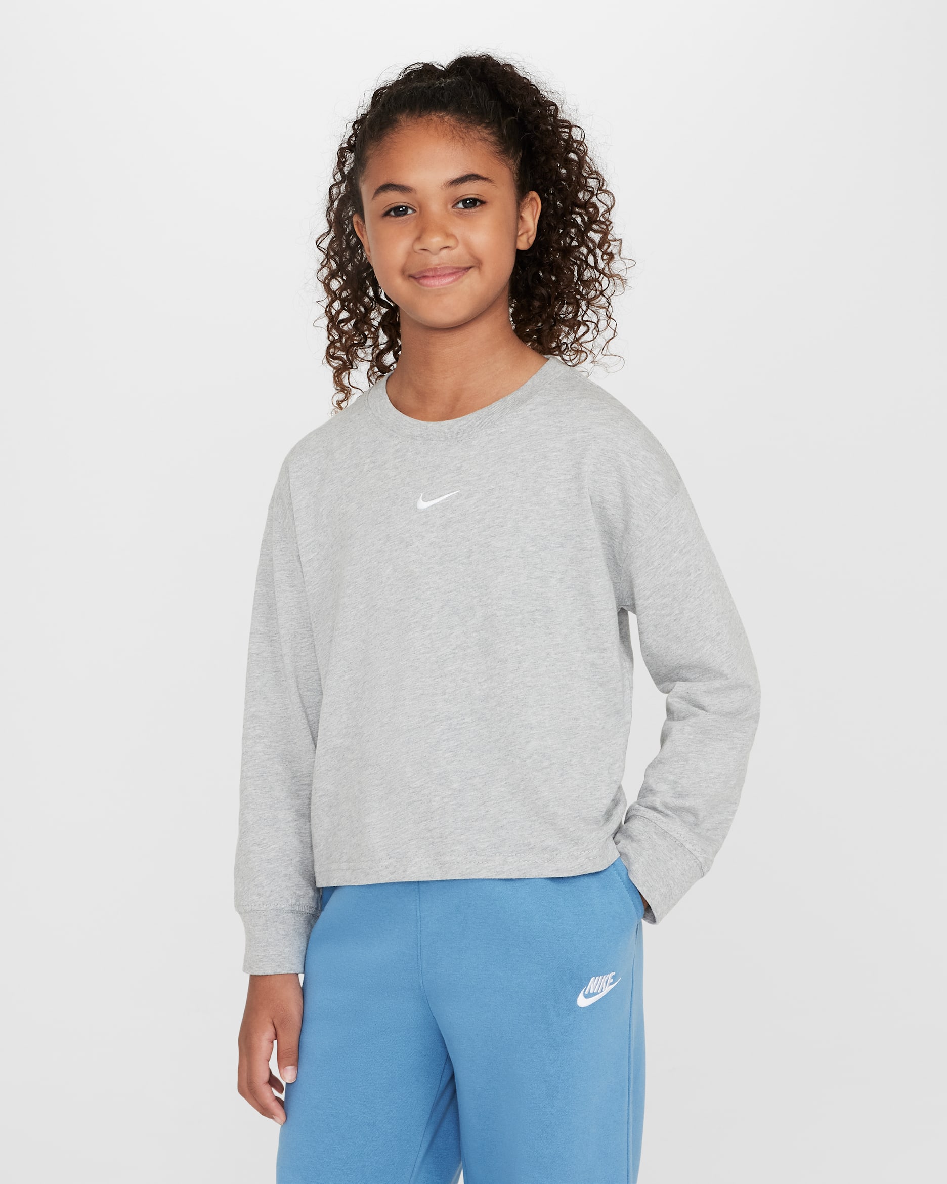 Nike Sportswear Essential Big Kids' (Girls') Long-Sleeve T-Shirt - Dark Grey Heather