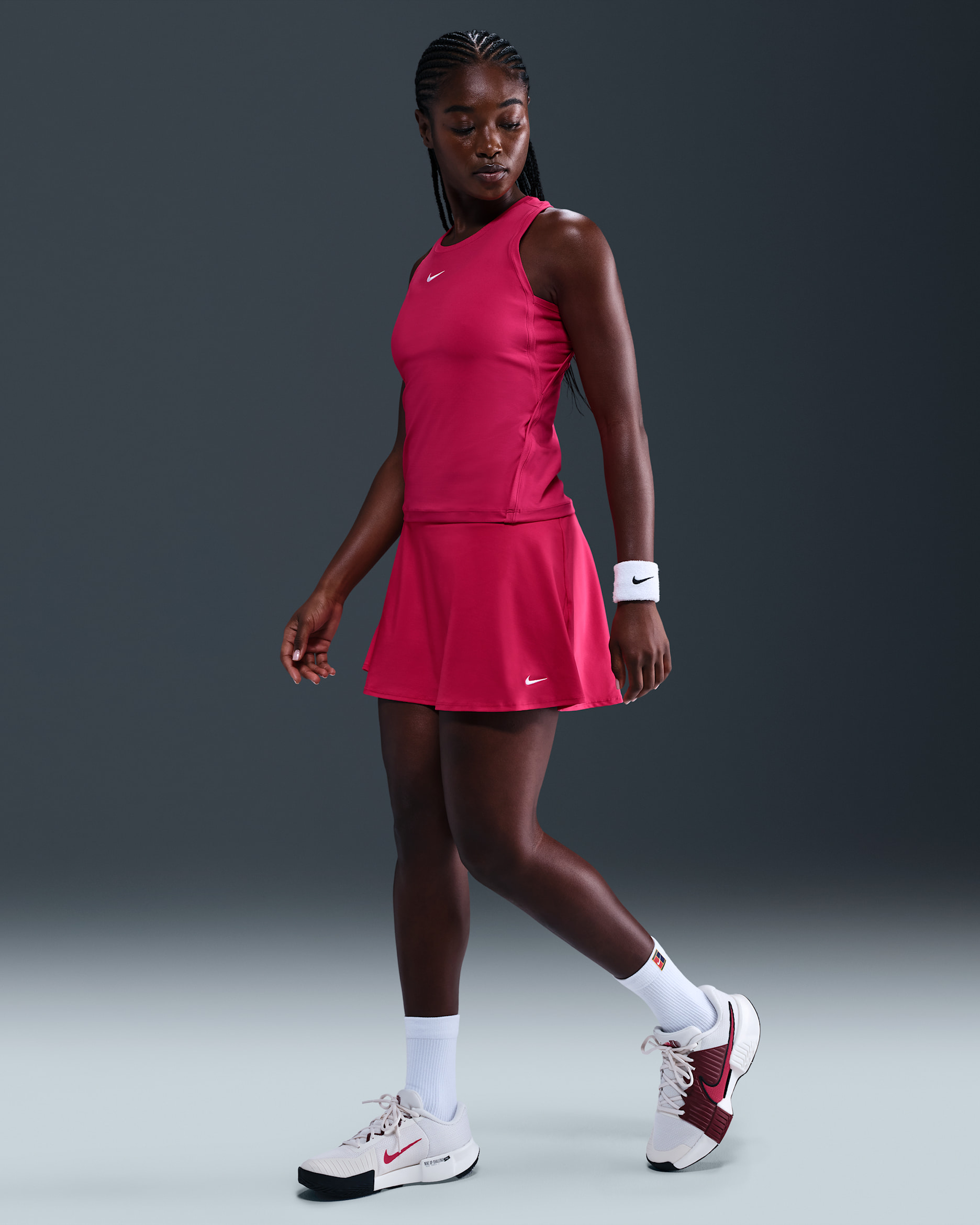 Nike Victory Women's Dri-FIT Short Flouncy Tennis Skirt - Rush Pink/Rush Pink/White