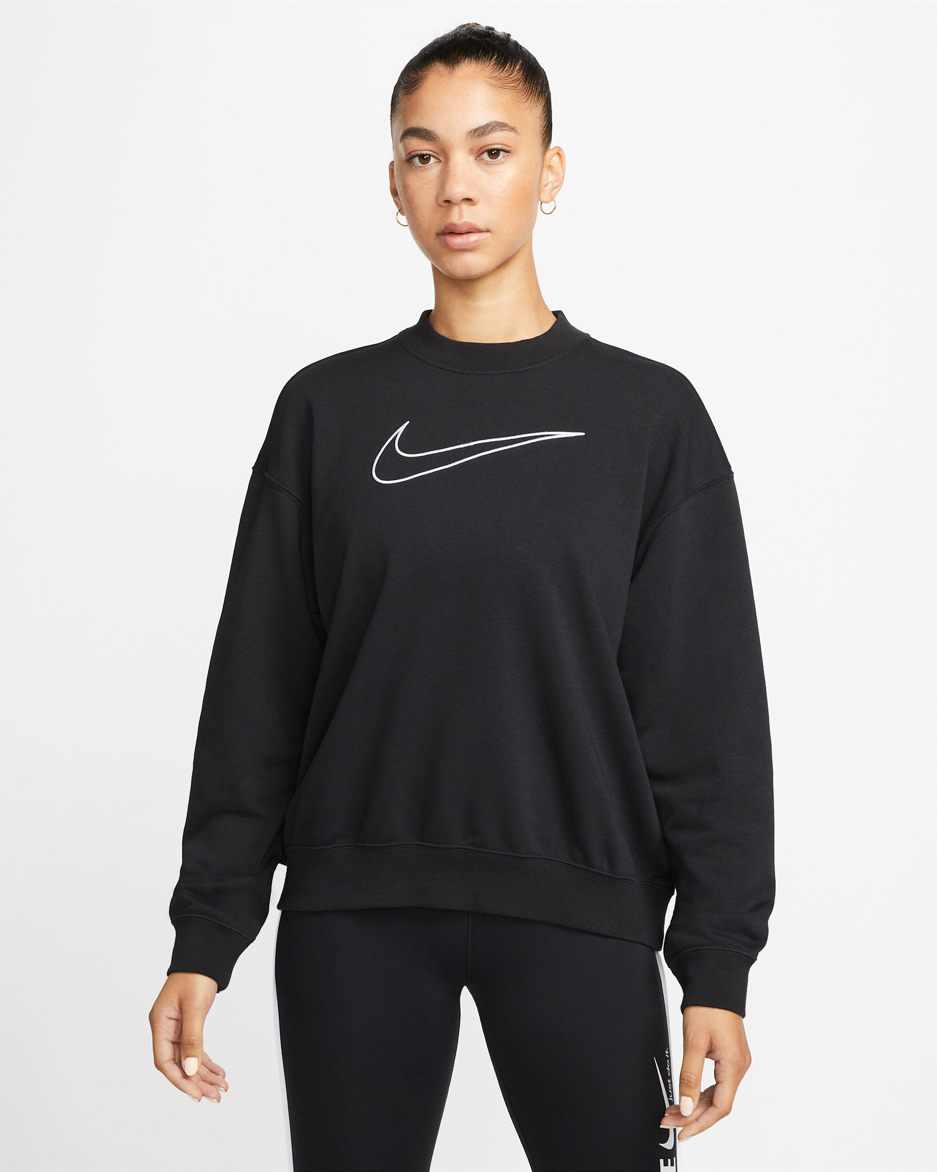Sudadera de cuello redondo con gráfico para mujer Nike Dri-FIT Get Fit - Negro/Blanco