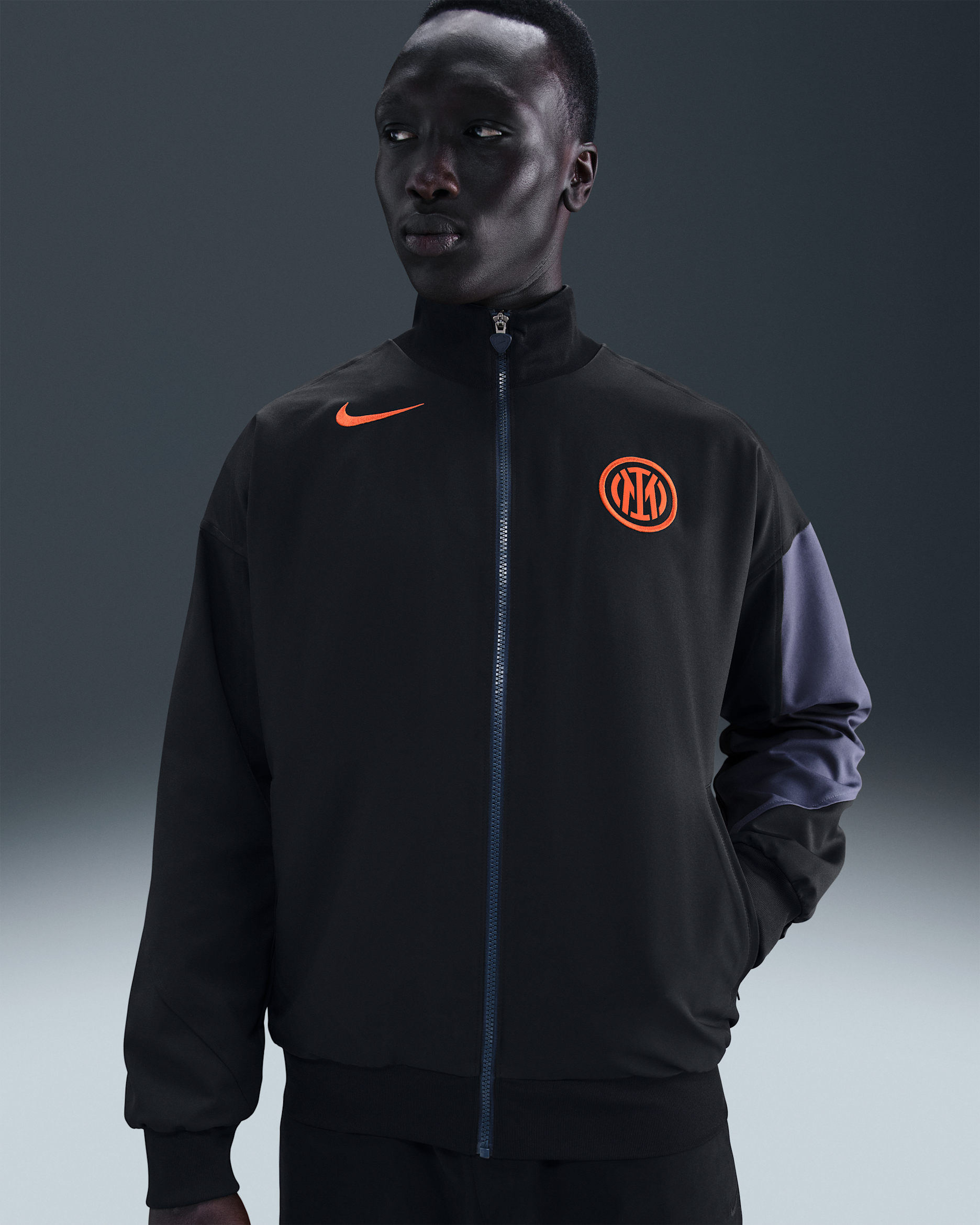Inter Milan Strike Third Men's Nike Dri-FIT Total 90 Football Anthem Jacket - Black/Thunder Blue/Safety Orange