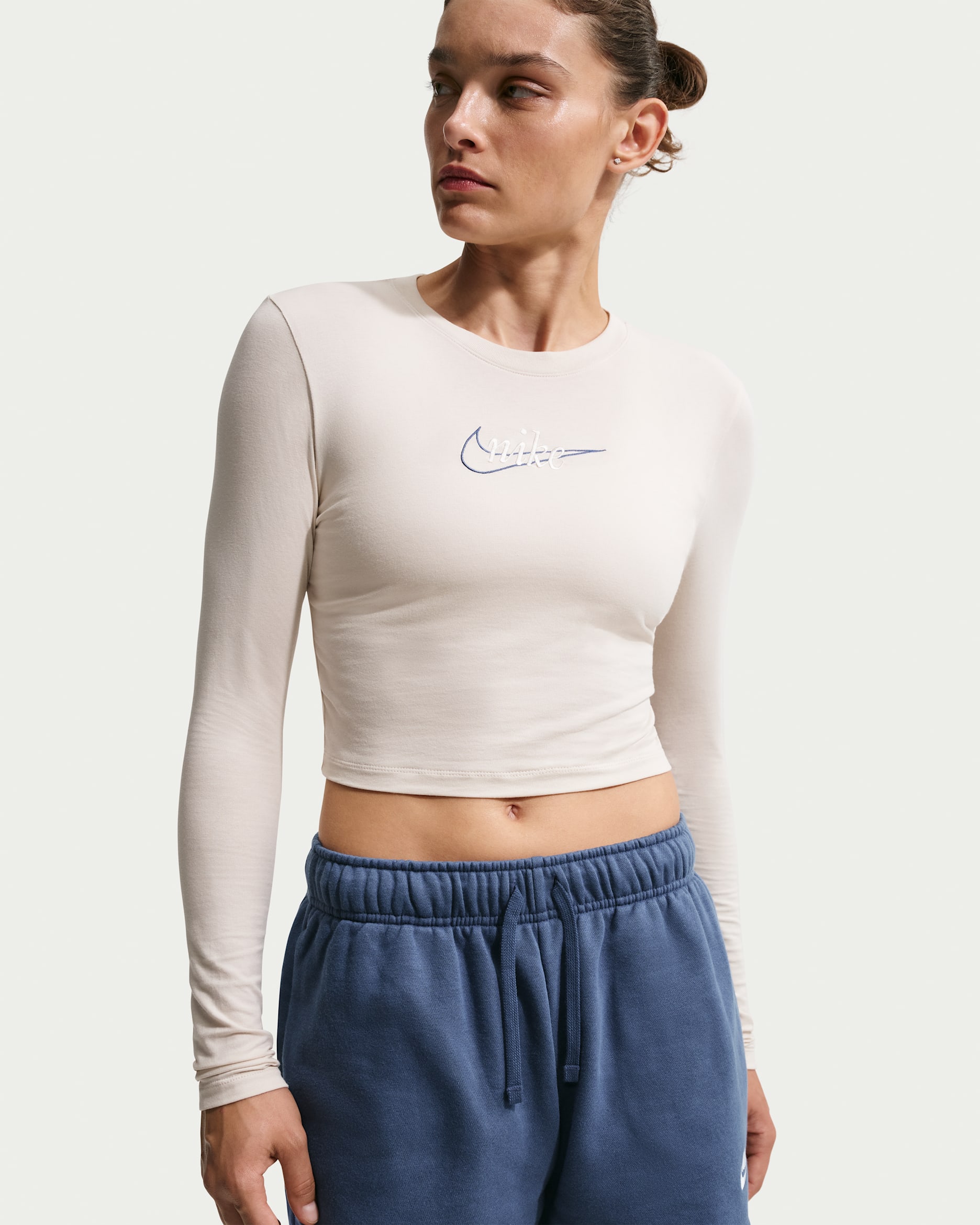 Nike Sportswear Women's Slim Long-Sleeve T-Shirt - Light Orewood Brown/Summit White/Mystic Navy