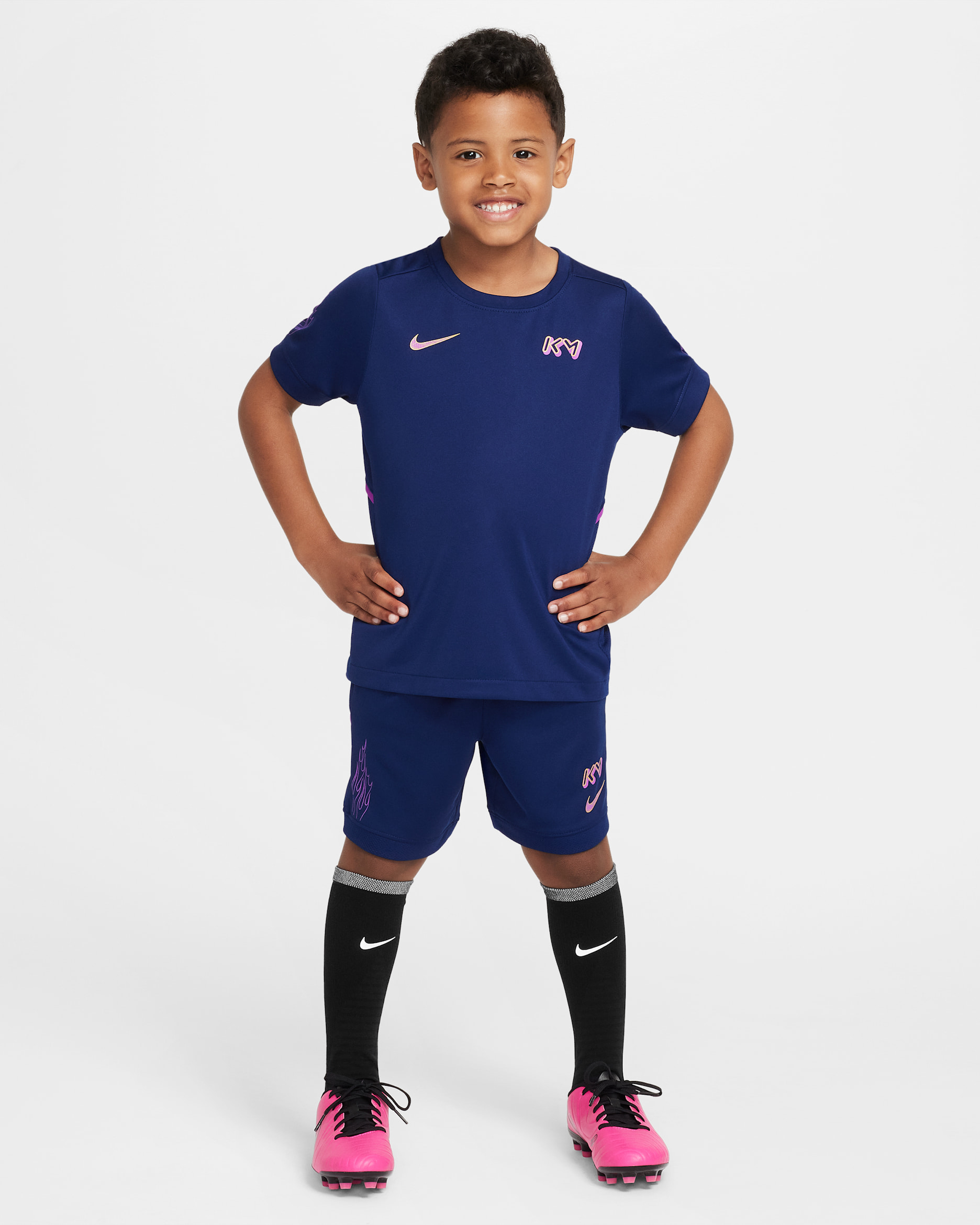 Conjunto de playera de manga corta y shorts ACD25 para niños talla pequeña Nike Dri-FIT Kylian Mbappé - Azul vacío