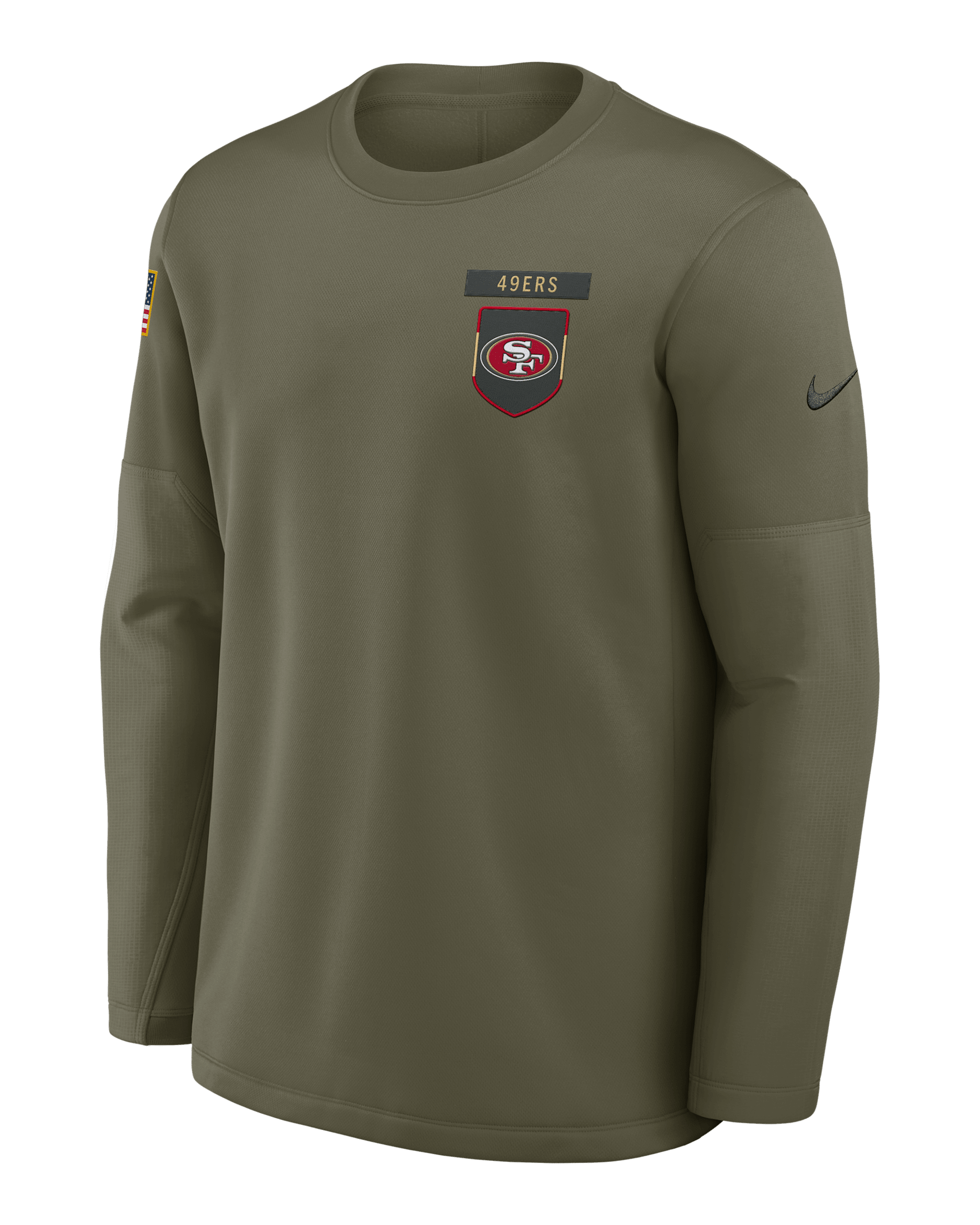 Sudadera de cuello redondo sin cierre Nike de la NFL para hombre San Francisco 49ers Salute to Service Sideline Triumphant Win Coach - Oliva medio