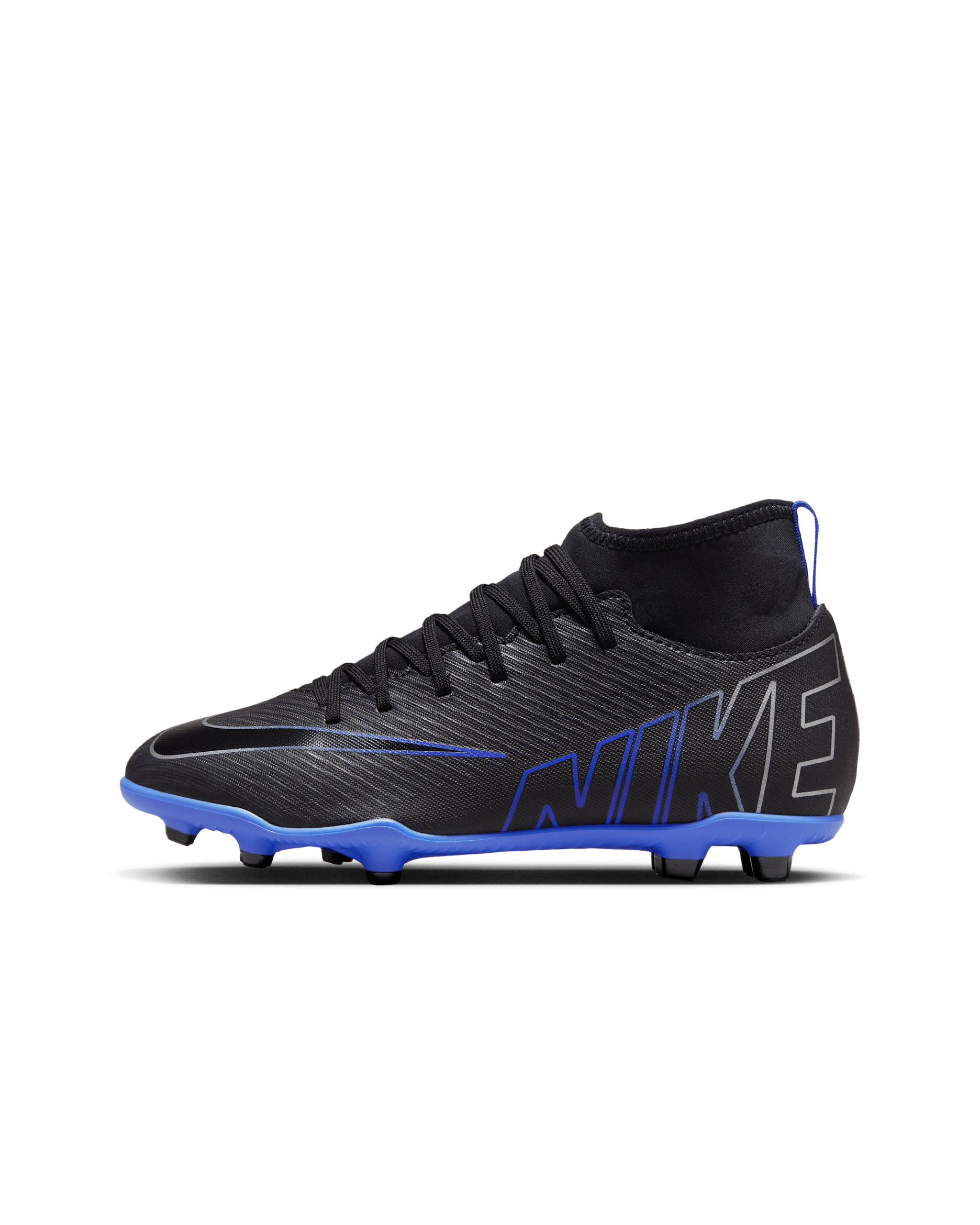 Nike Jr. Mercurial Superfly 9 Club Little/Big Kids' Multi-Ground High-Top Soccer Cleats - Black/Hyper Royal/Chrome