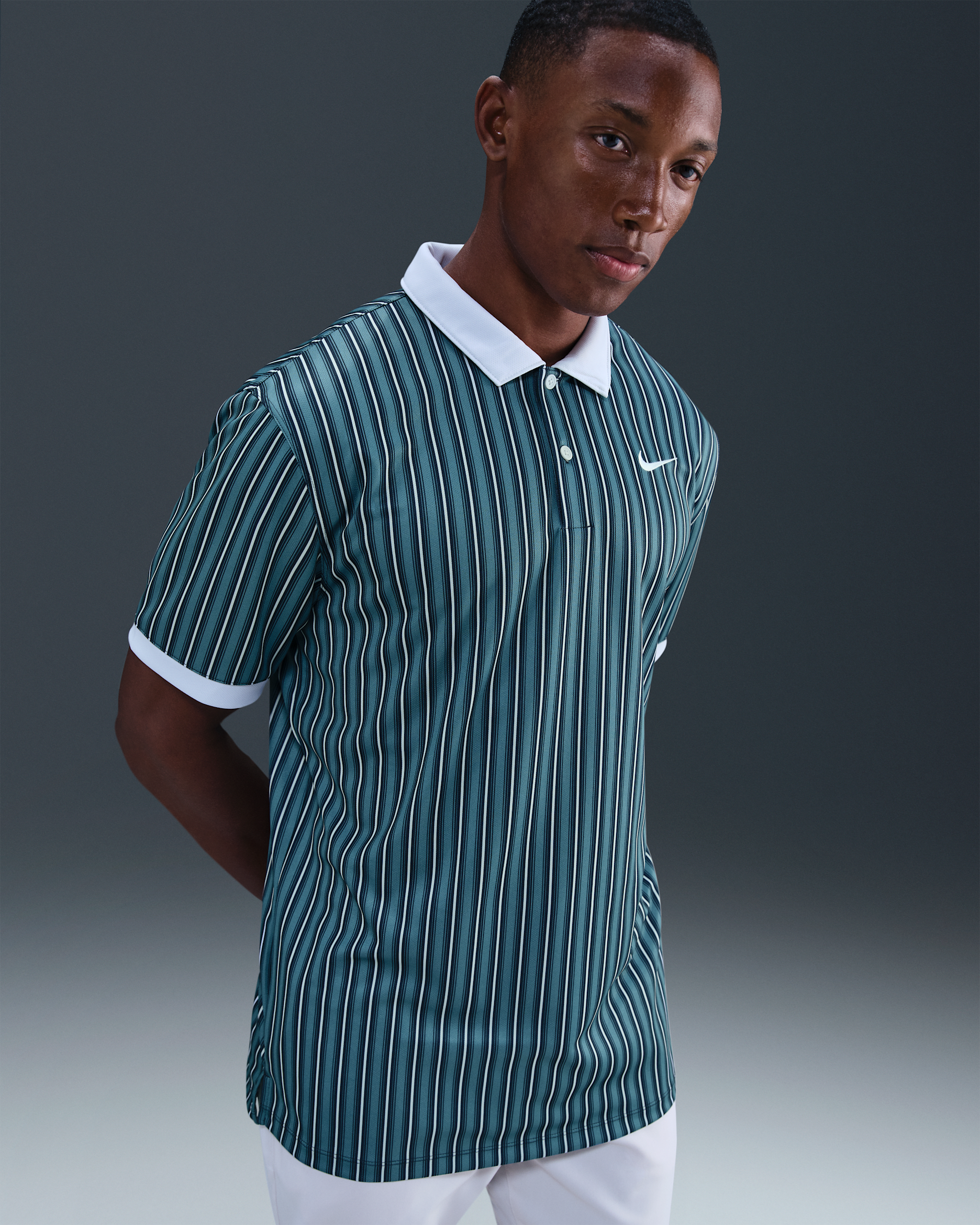 Pánská golfová polokošile Nike Victory+ Dri-FIT - Smokey Blue/Pure Platinum/Bílá