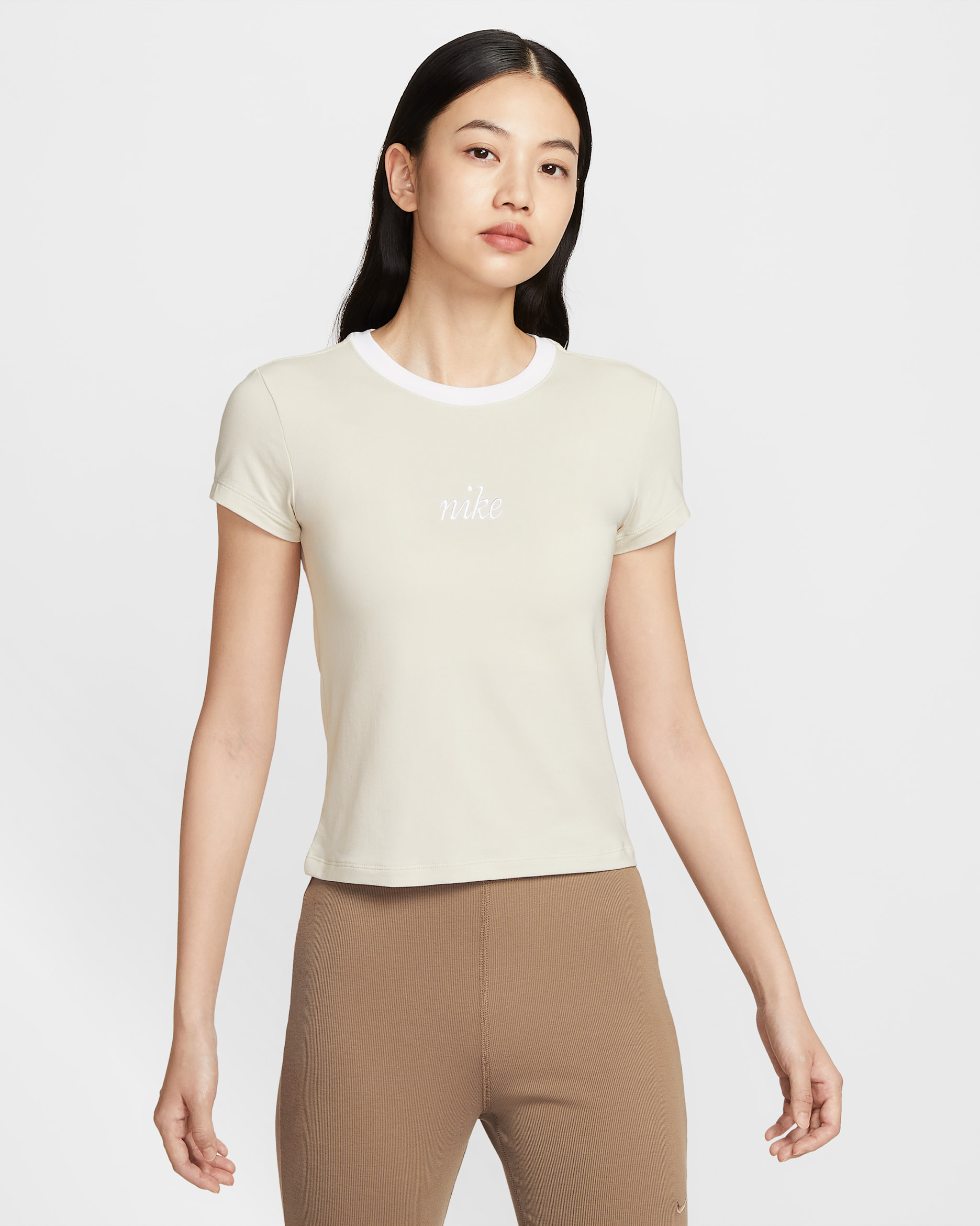 Nike Sportswear Chill Knit Women's Slim Cropped Tee - Light Orewood Brown/White/Light Orewood Brown