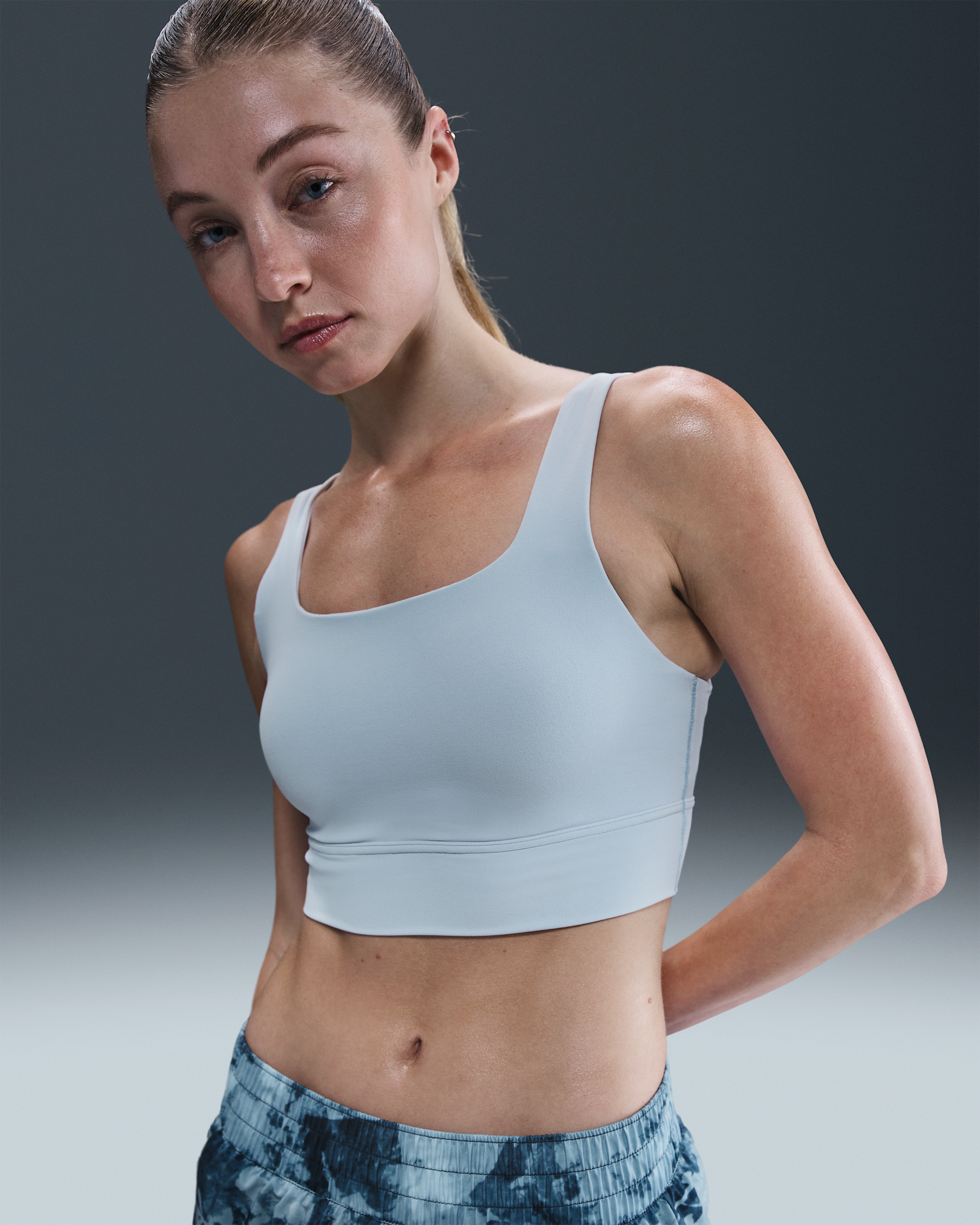 Nike Zenvy Women's Medium-Support Padded Longline Sports Bra - Light Armory Blue