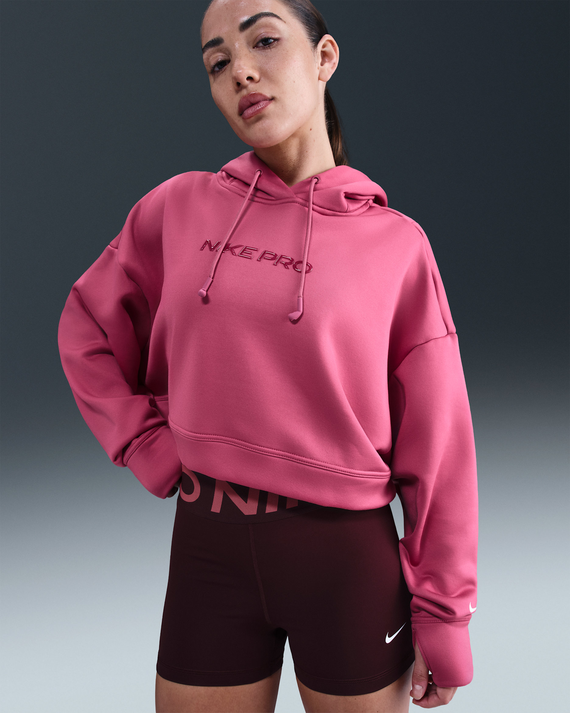 Nike Pro Women's Therma-FIT Fleece Hoodie - Sweet Beet/White