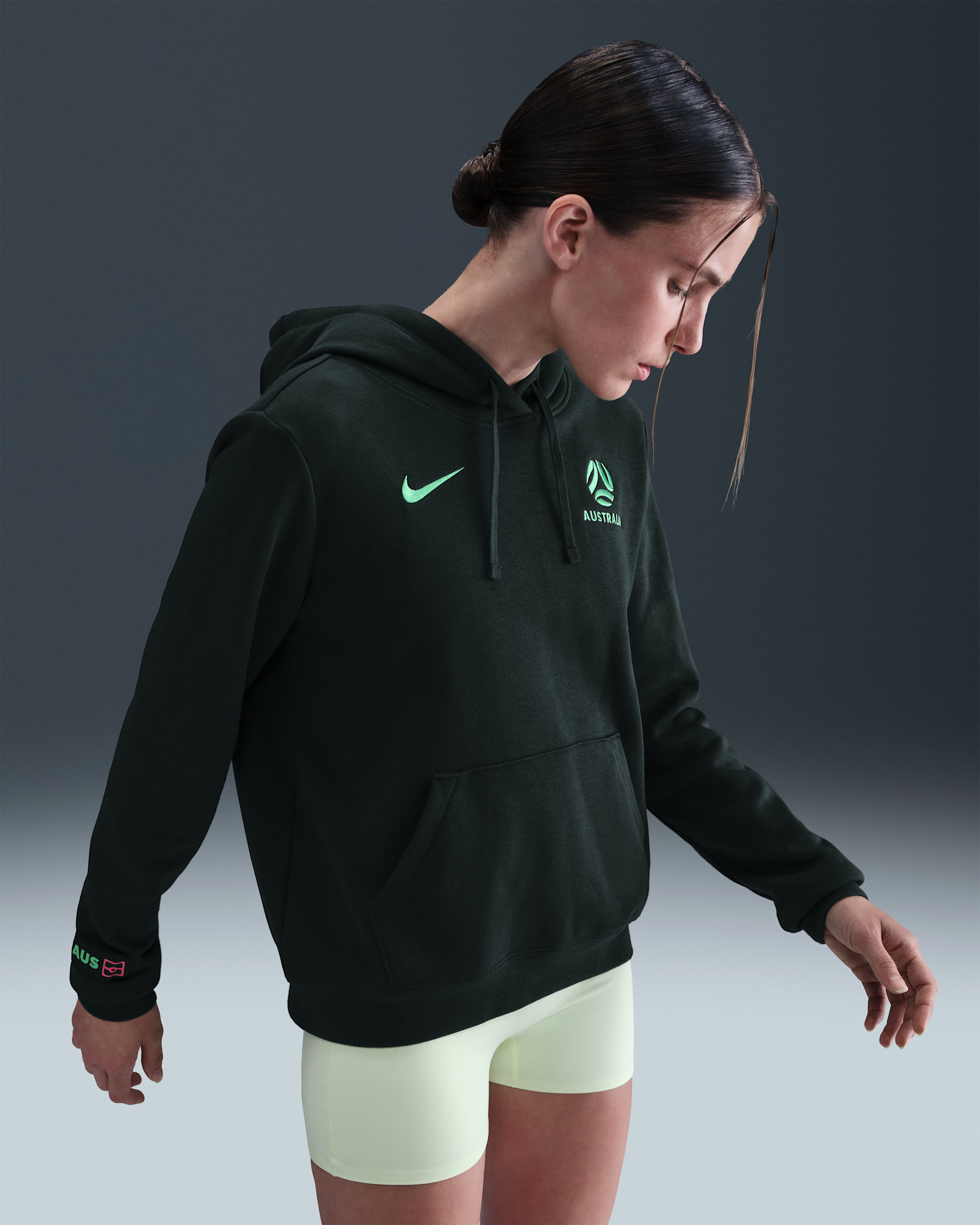 Australia Club Women's Nike Football Fleece Pullover Hoodie - Night Forest/Poison Green