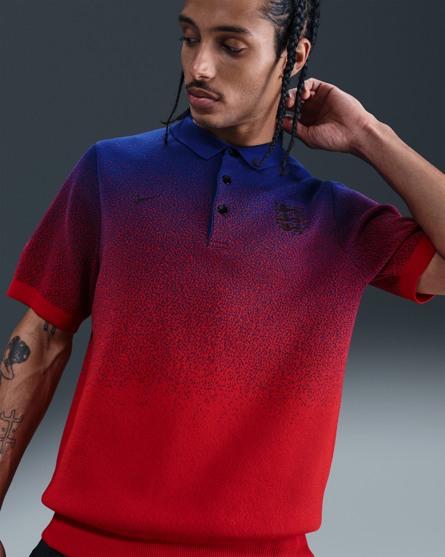 England Club Men's Nike Football Knit Polo - Hyper Blue/Challenge Red/Black