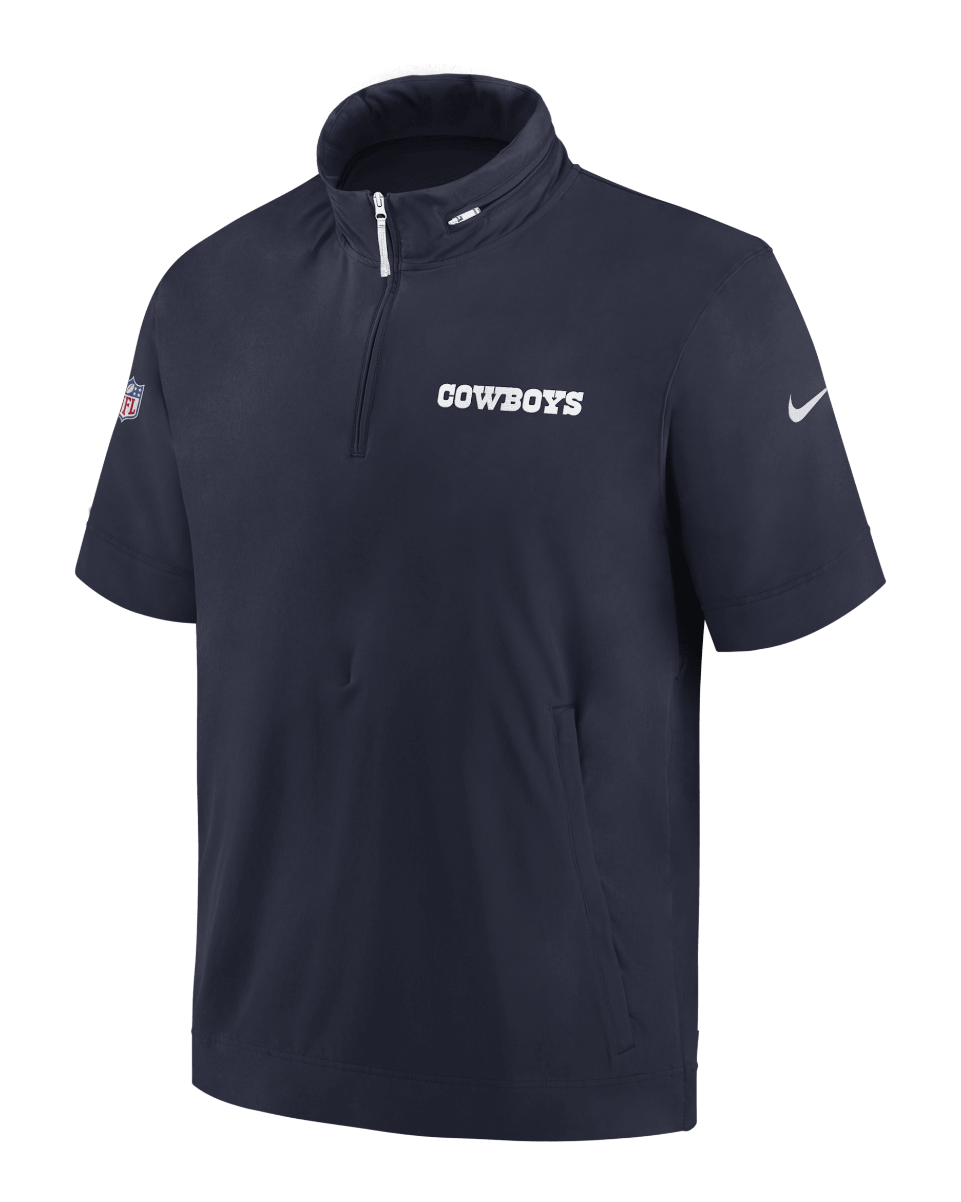 Dallas Cowboys Sideline Coach Men's Nike NFL 1/2-Zip Short-Sleeve Hooded Jacket - Navy