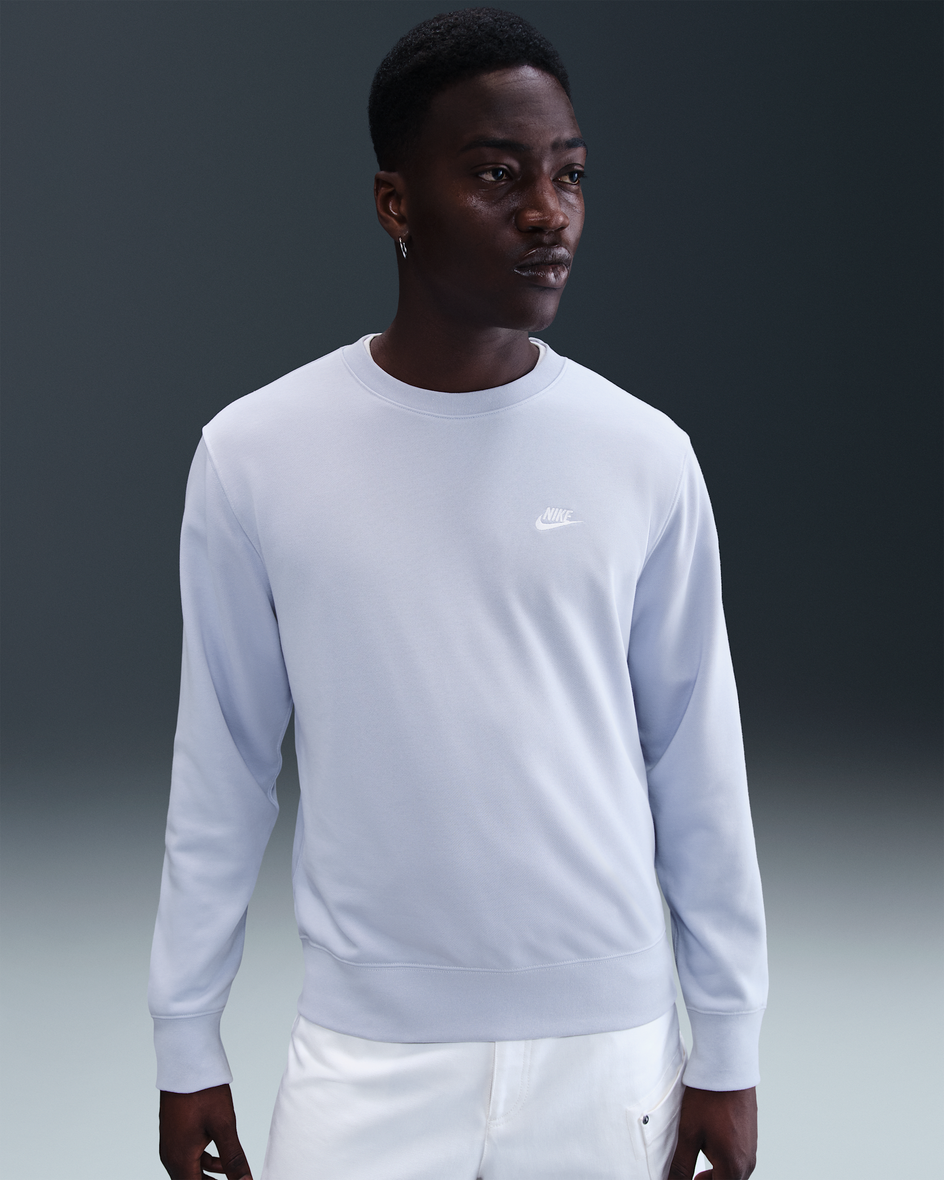 Nike Club Men's French Terry Crew - Ghost/White