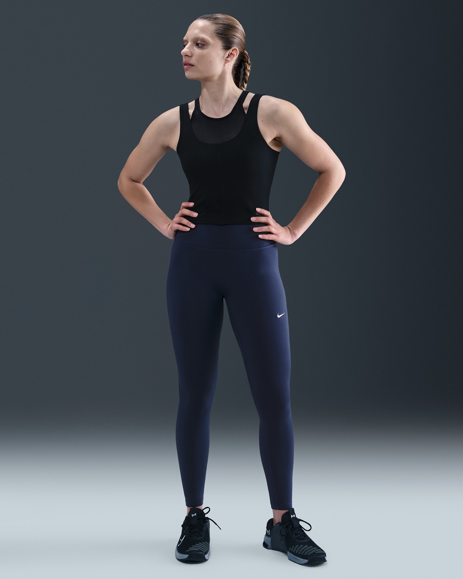 Γυναικείο ψηλόμεσο κολάν με κανονικό μήκος Nike One Seamless Front - Midnight Navy/Λευκό