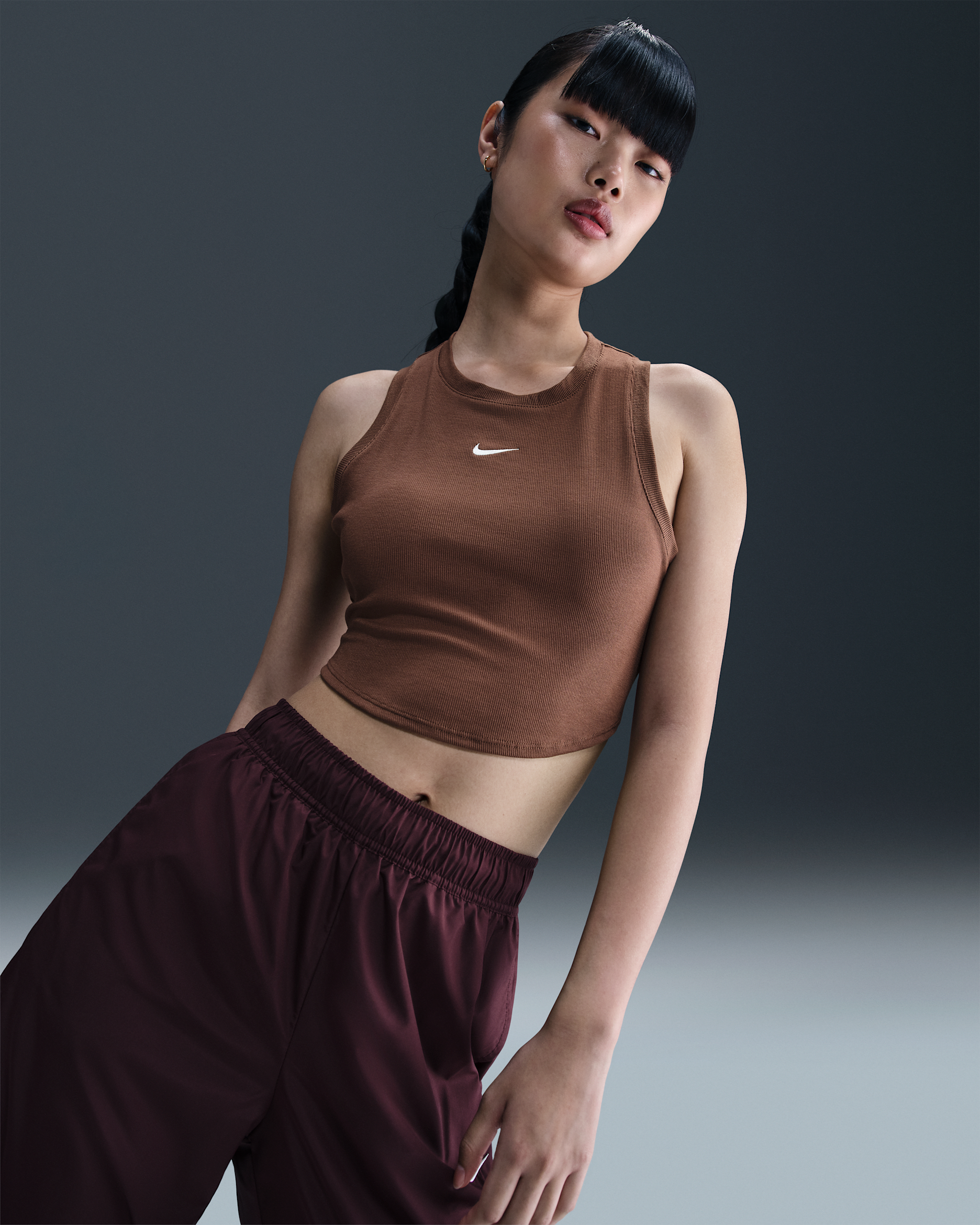 Nike Sportswear Chill Knit Women's Tight Cropped Mini-Rib Tank Top - Fauna Brown/Sail