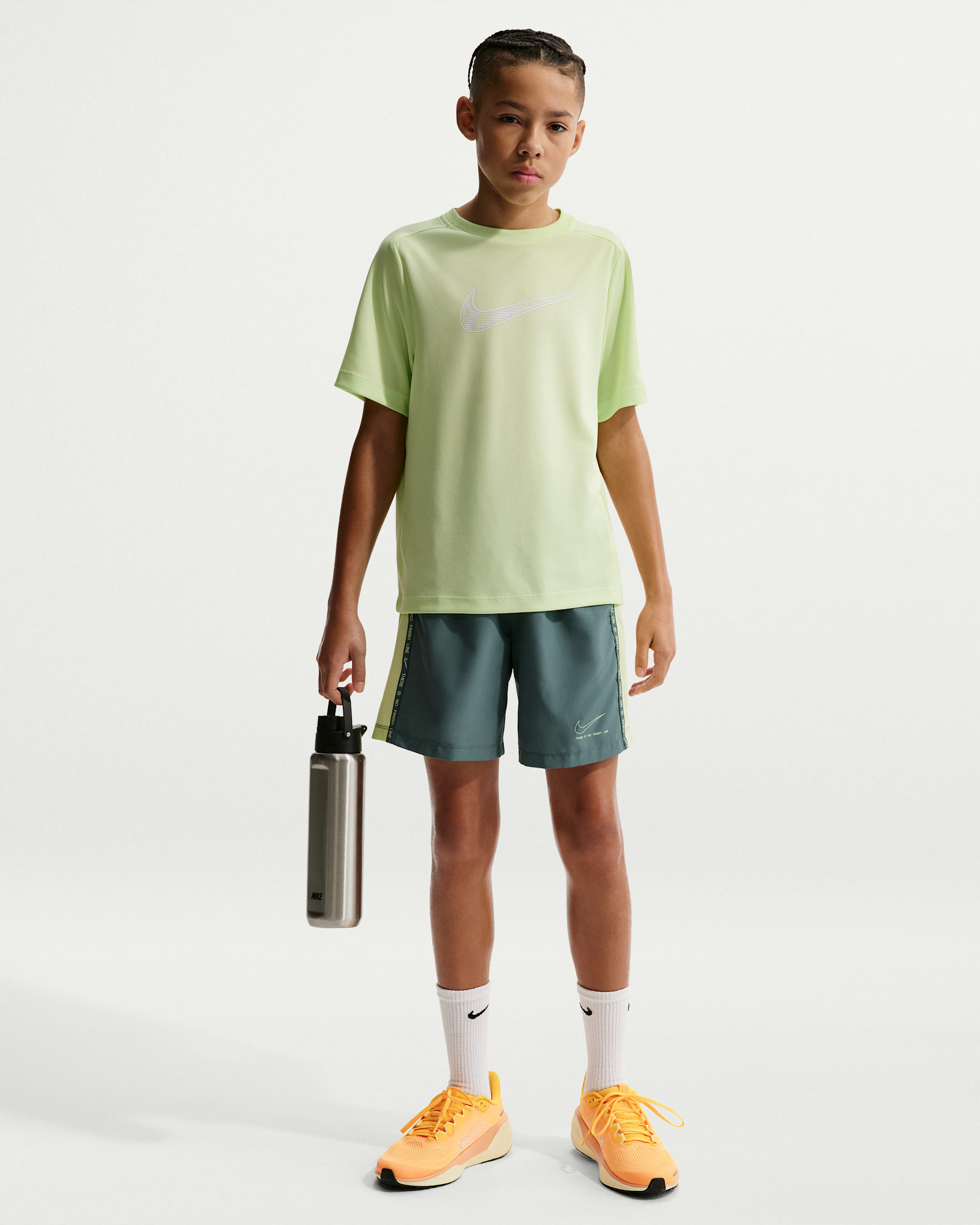 Nike Sportswear Multi Older Kids' (Boys') Dri-FIT Shorts - Mineral Slate/Light Liquid Lime/Light Liquid Lime