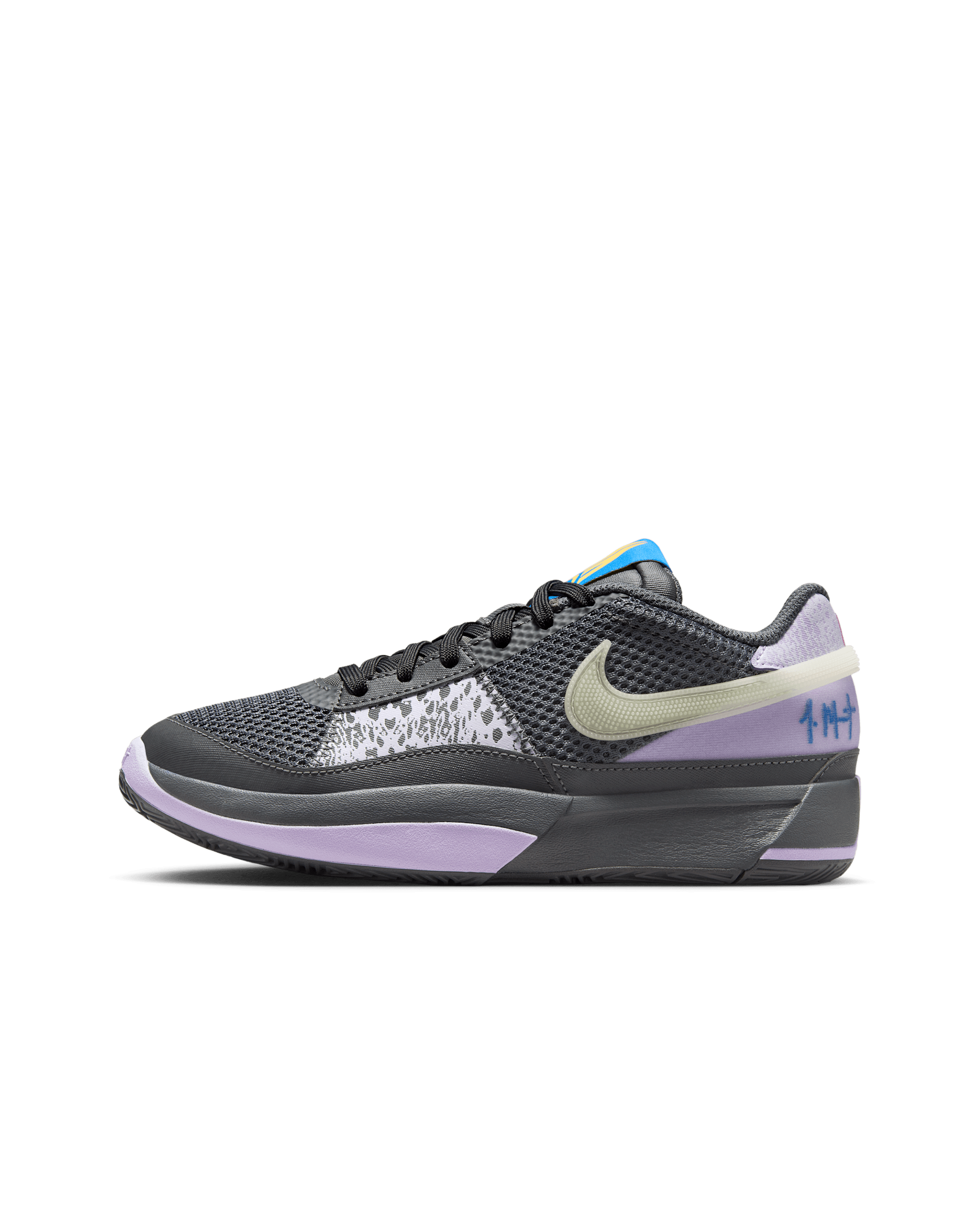 รองเท้าบาสเก็ตบอลเด็กโต Ja 1 "Night" - Iron Grey/Lilac Bloom/Light Photo Blue/Glow