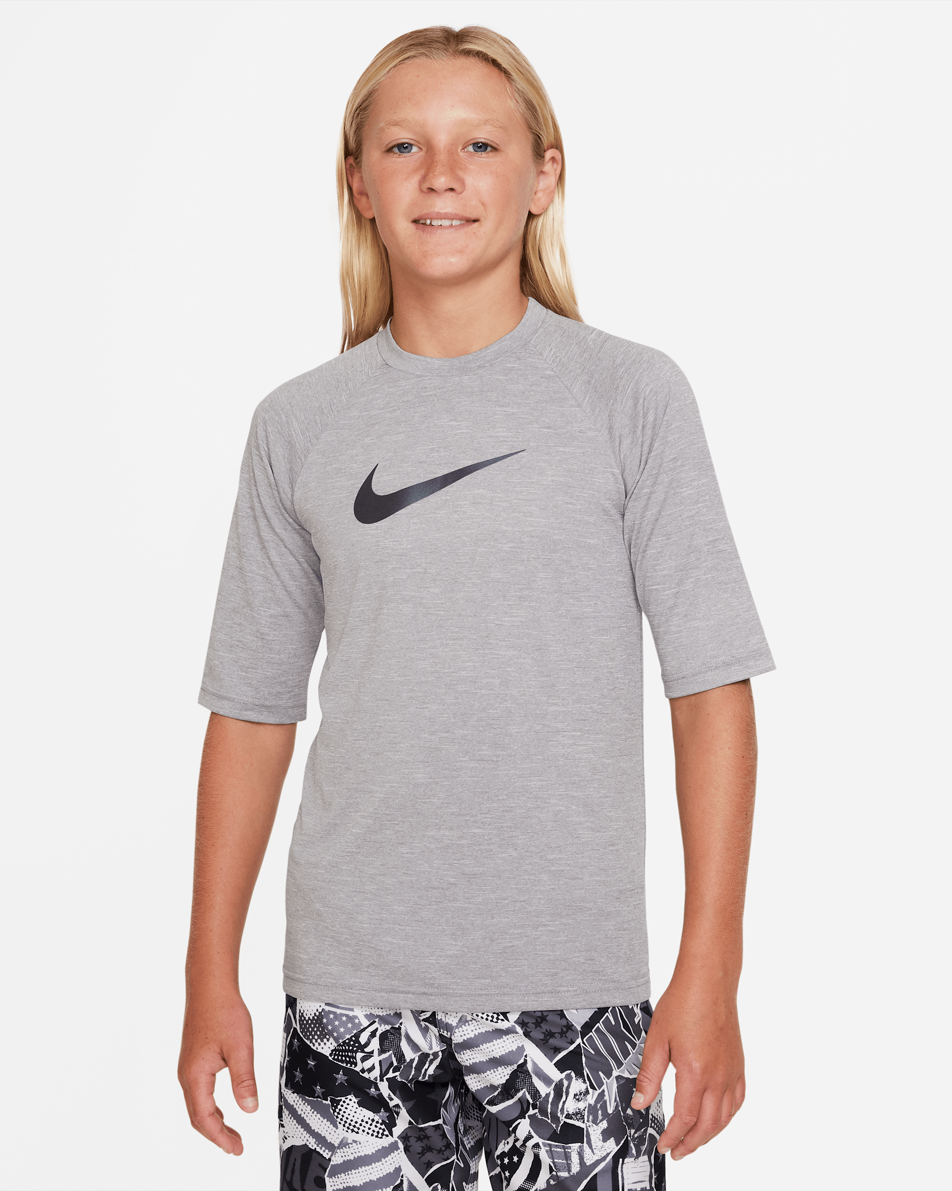 Nike Heather Big Kids' (Boys') Half Sleeve Hydroguard - Particle Grey