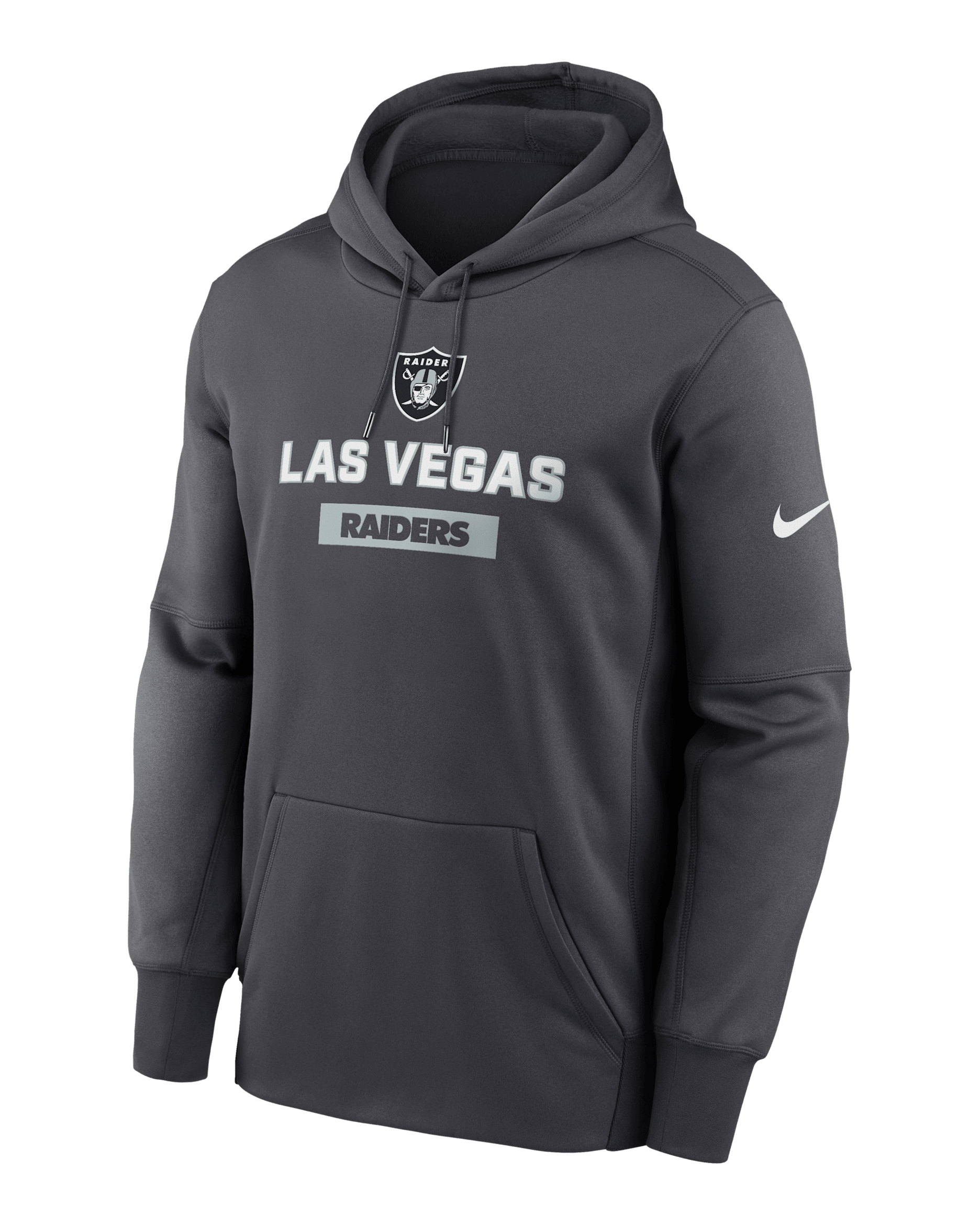 Las Vegas Raiders Toss Sweep Men’s Nike Therma NFL Pullover Hoodie - Anthracite