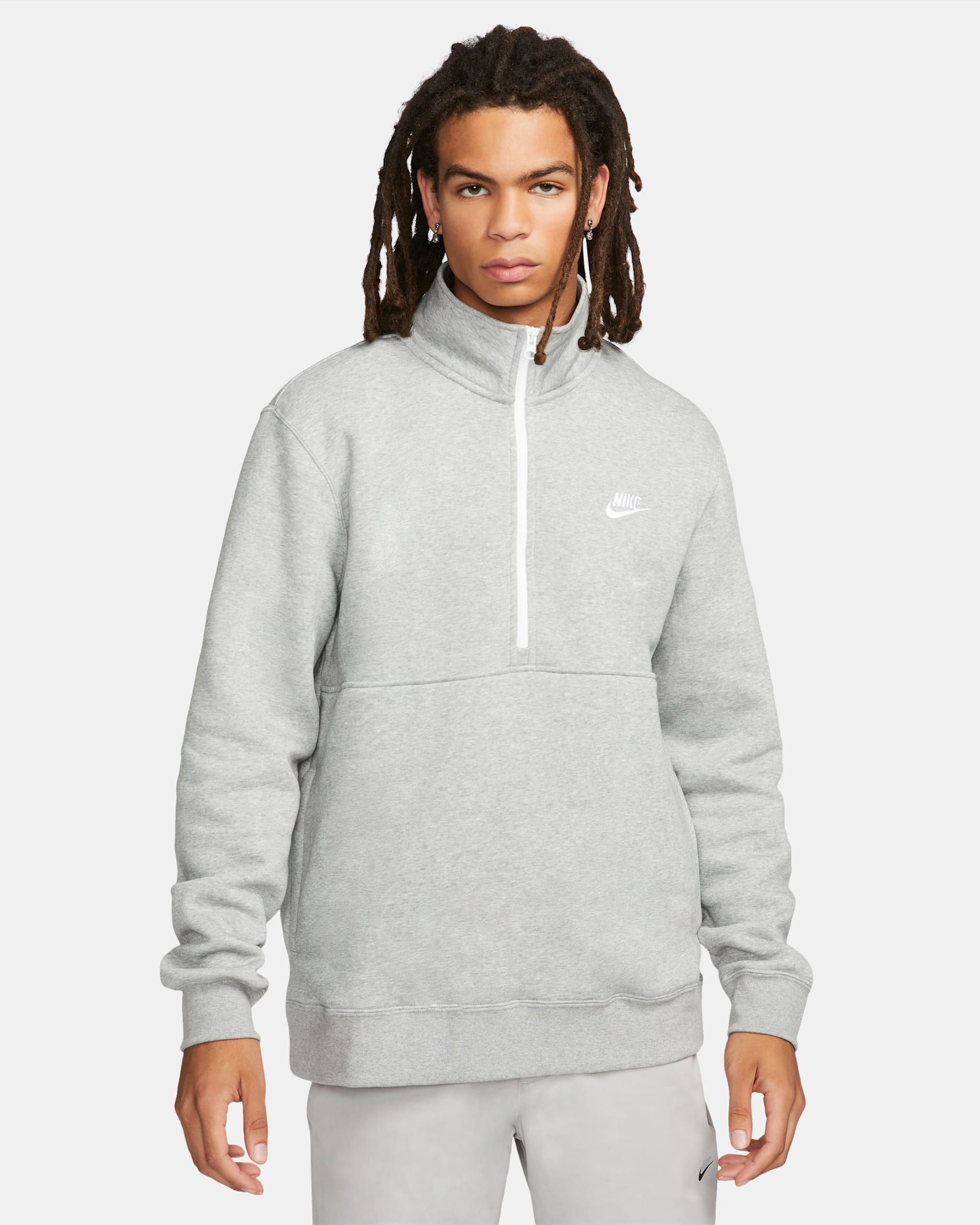 Sudadera con gorro de medio cierre e interior cepillado para hombre Nike Sportswear Club - Gris oscuro jaspeado/Blanco/Blanco