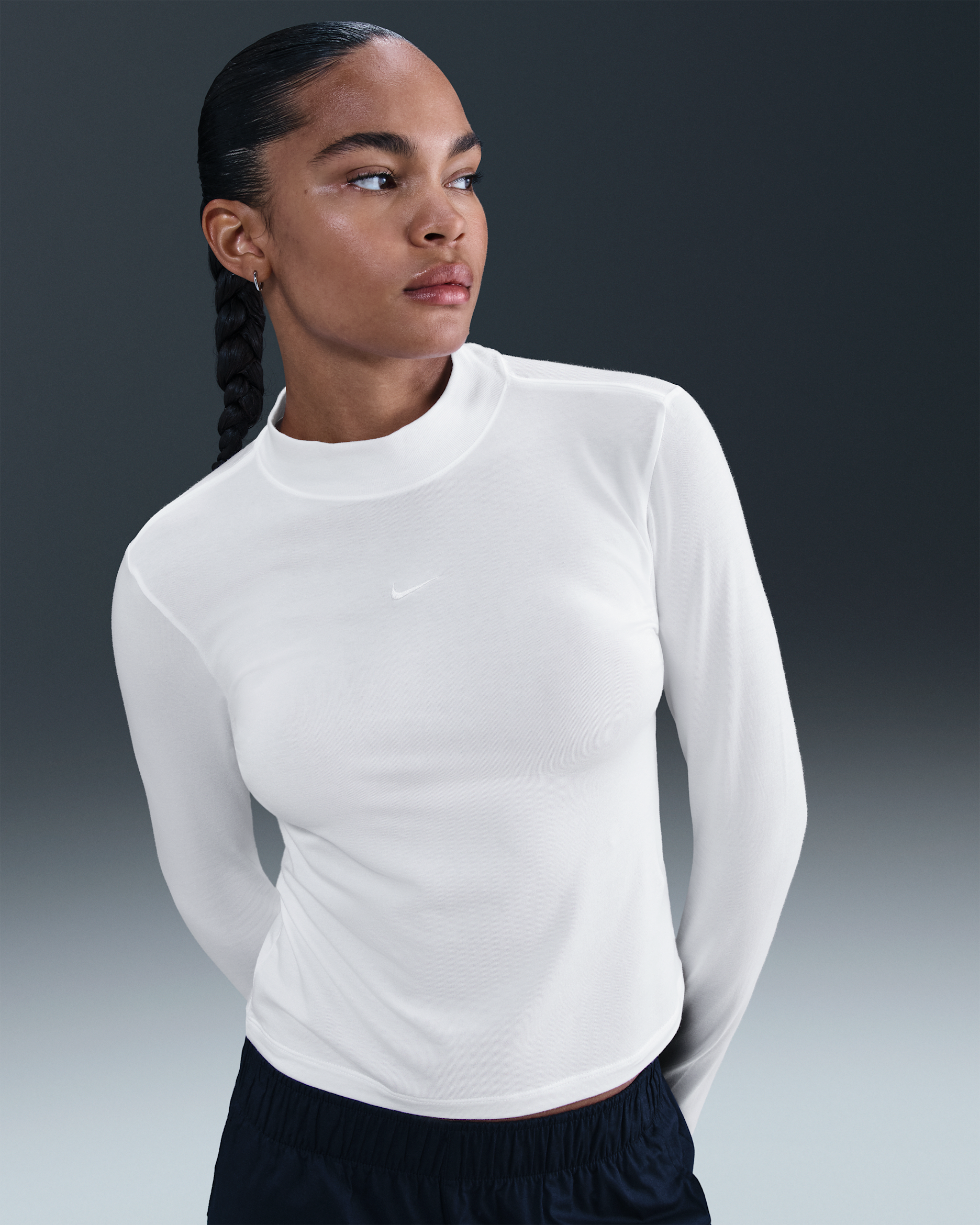 Playera de manga larga slim con cuello alto para mujer Nike Sportswear Chill Knit - Blanco