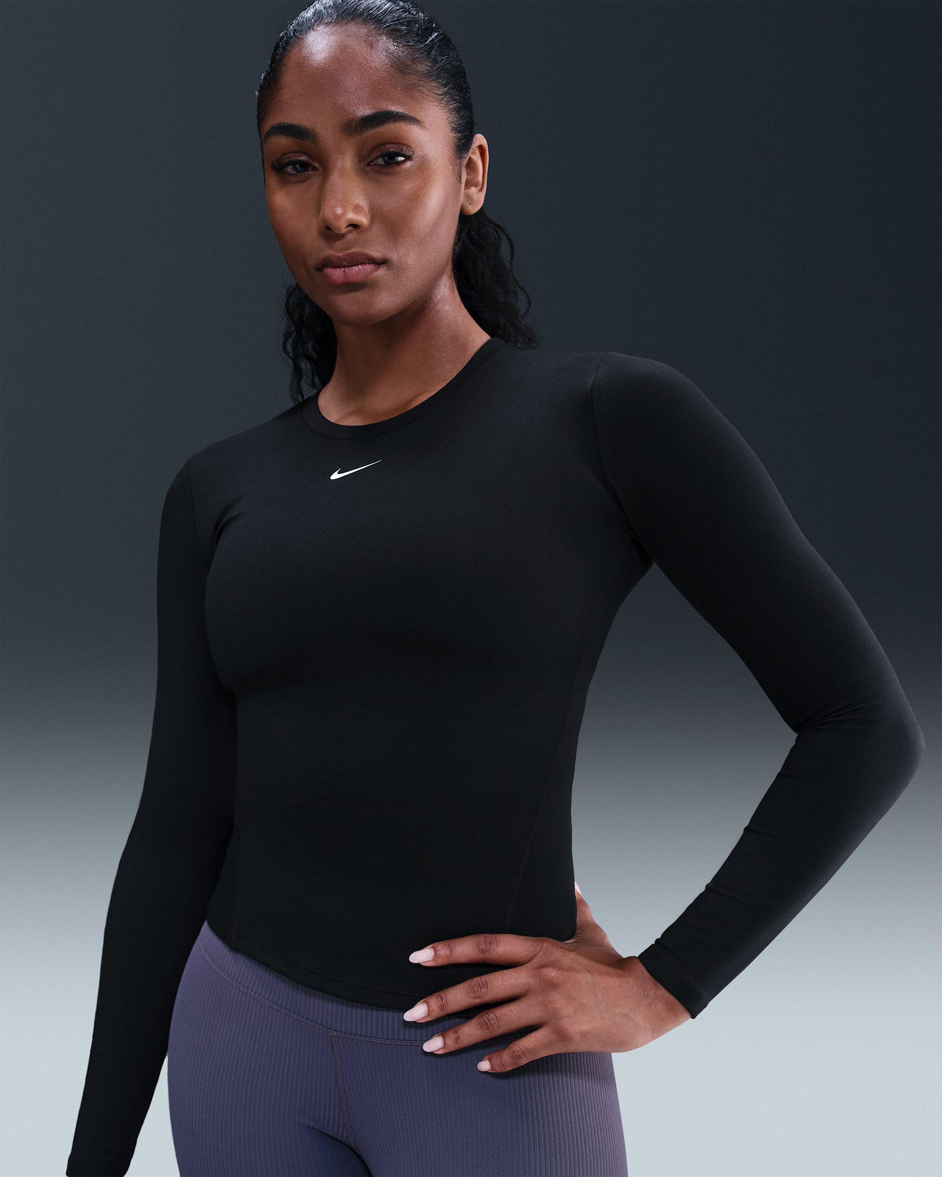 Nike One Dri-FIT szűkített szabású, hosszú ujjú női felső - Fekete/Fehér