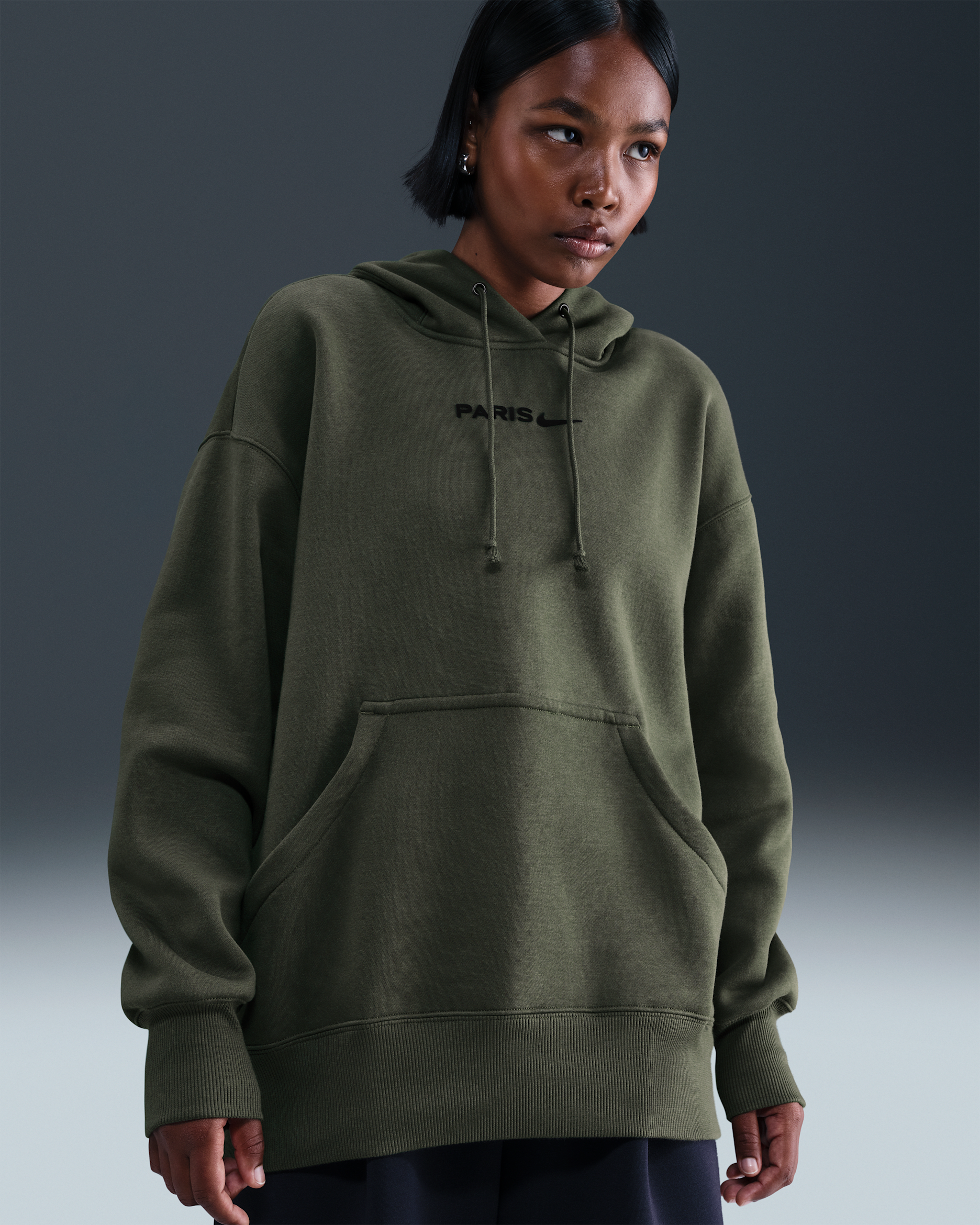 Paris Saint-Germain Phoenix Fleece Women's Nike Football Oversized Pullover Hoodie - Cargo Khaki/Black