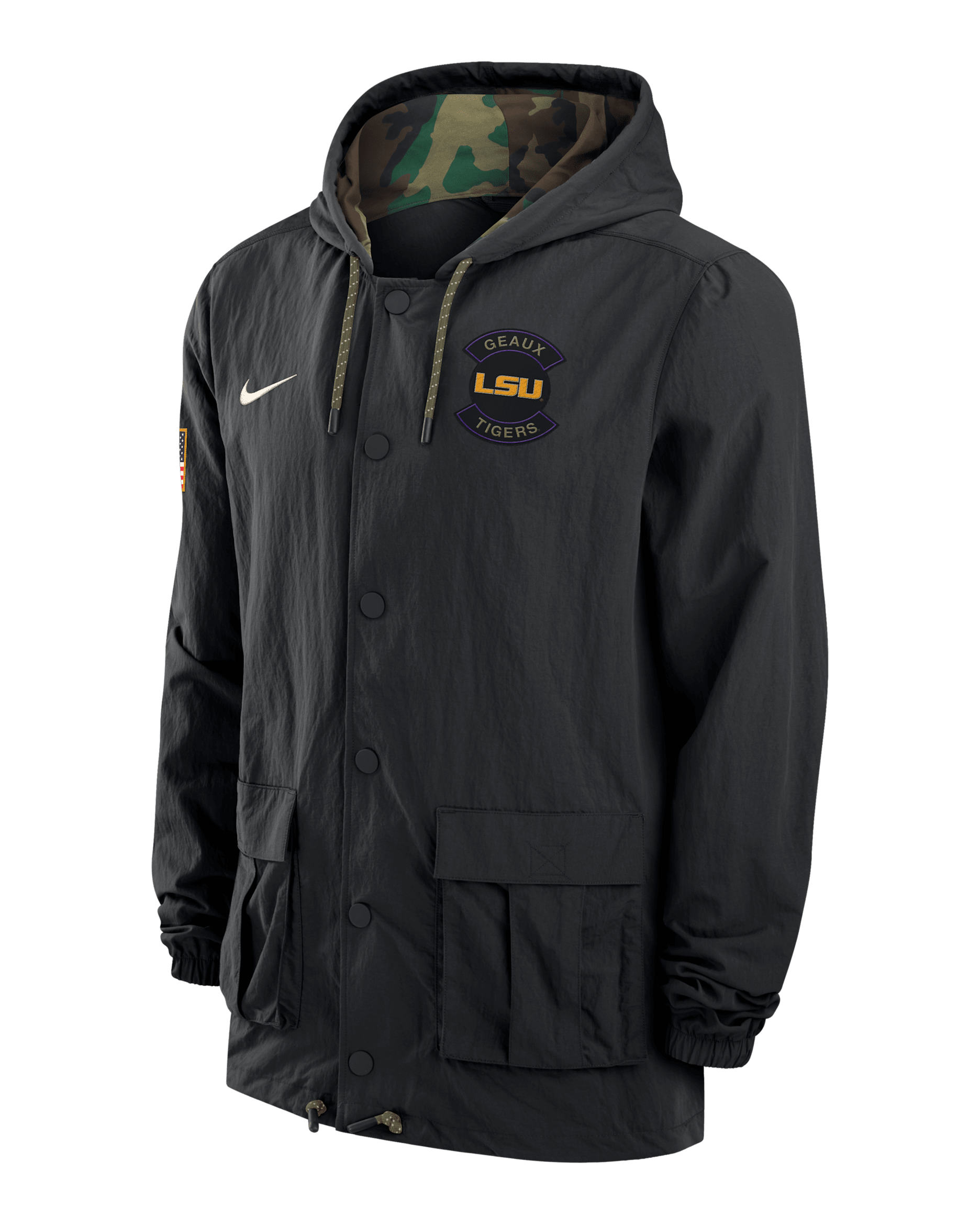 Chamarra tipo militar Nike con gorro y cierre completo a presión para hombre LSU - Negro