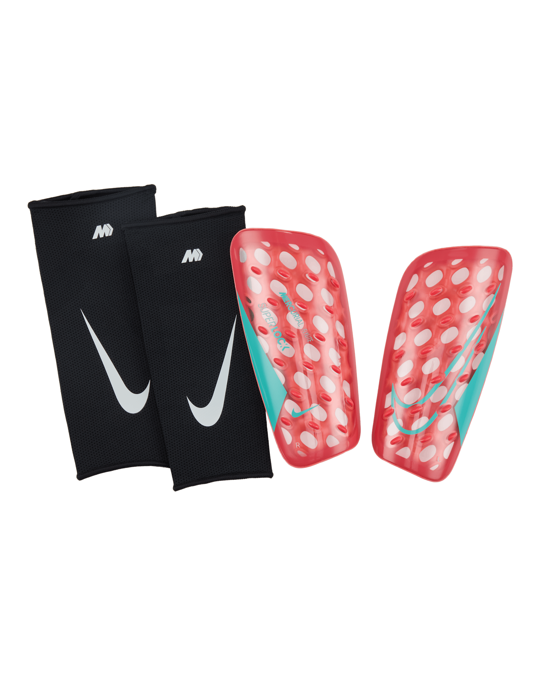 Nike Mercurial FlyLite SuperLock Soccer Shin Guards - Ember Glow/Aurora Green/Aurora Green