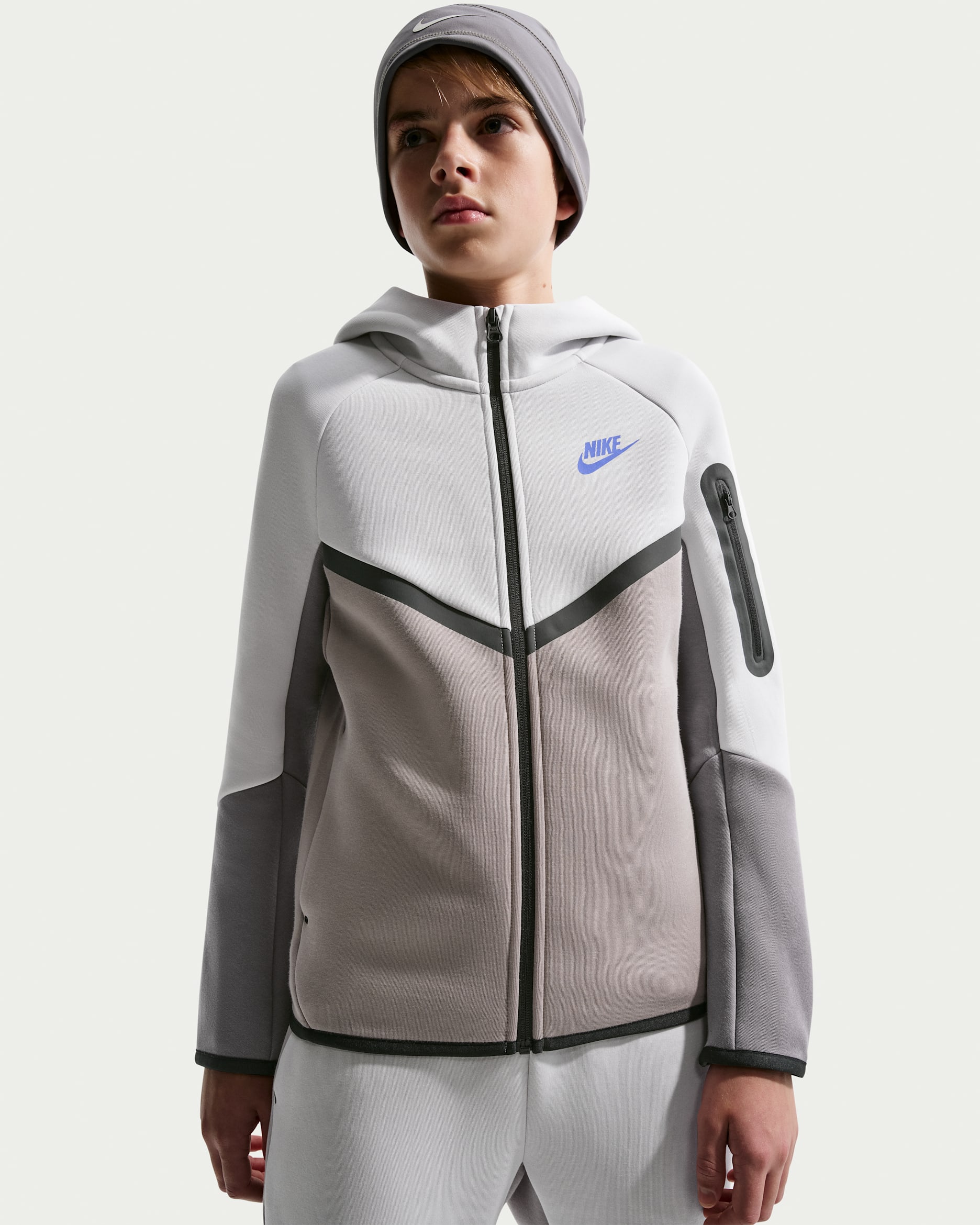 Sudadera con gorro con cierre completo para niños grandes Nike Sportswear Tech Fleece - Polvo fotón/Gris universitario/Punta de Lápiz/Zafiro