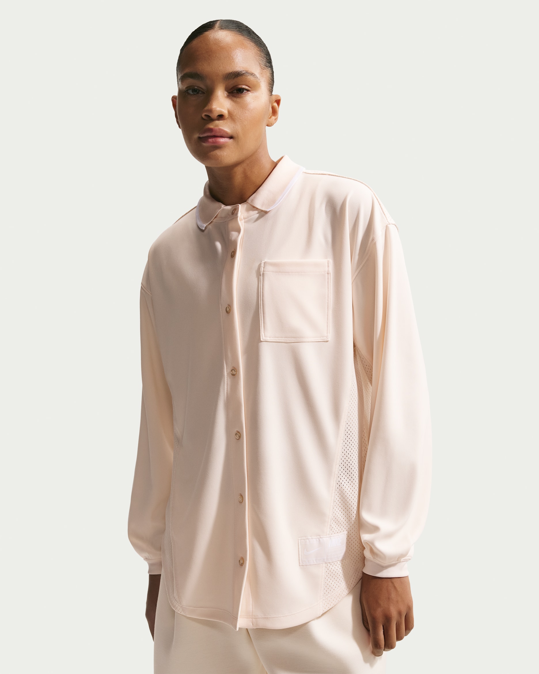 Nike Sportswear Women's Oversized Button-Down Jersey Top - Chalk/Chalk/Chalk