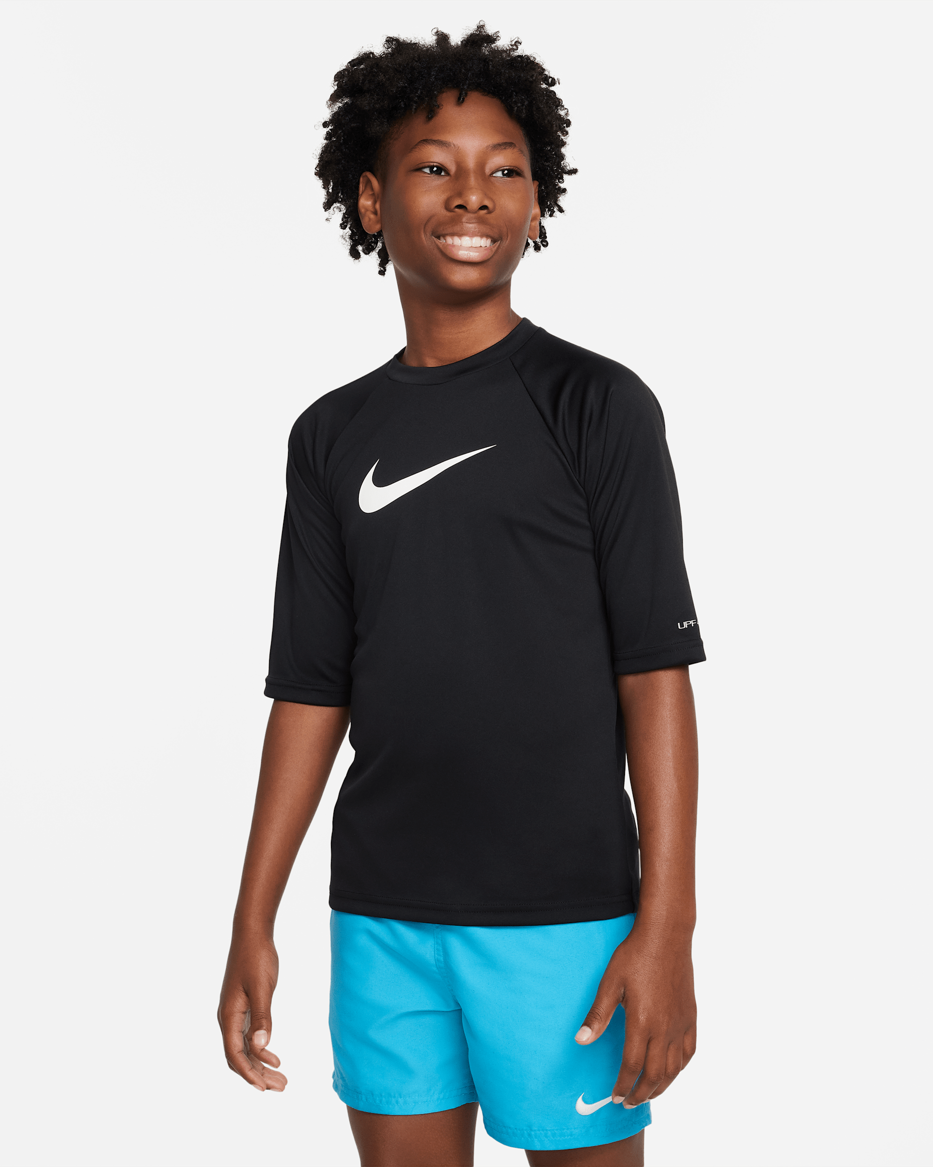Playera hydroguard de manga corta Dri-FIT para niño talla grande Nike - Negro/Blanco