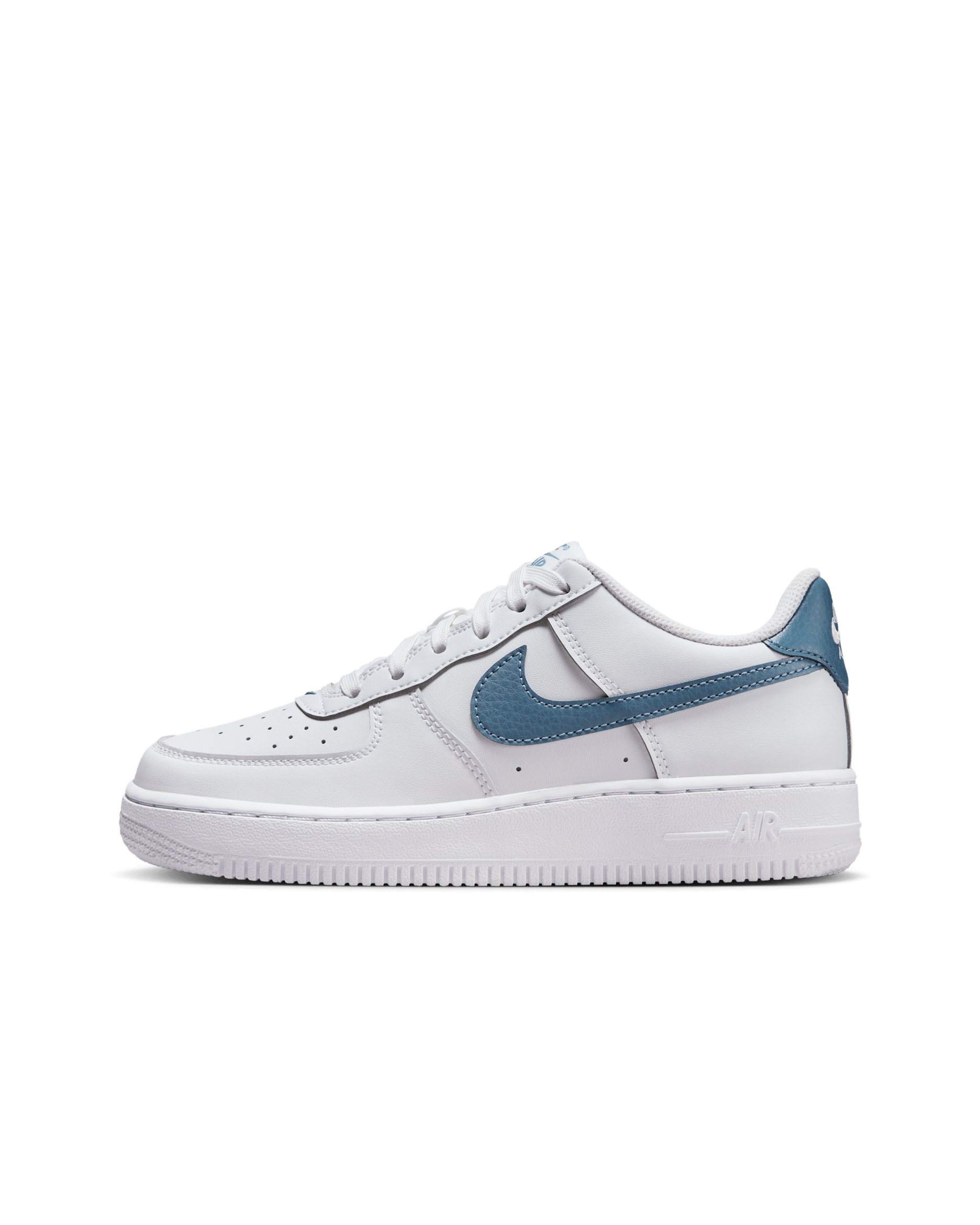 Tenis para niños grandes Nike Air Force 1 - Blanco/Plata metalizado/Tormenta