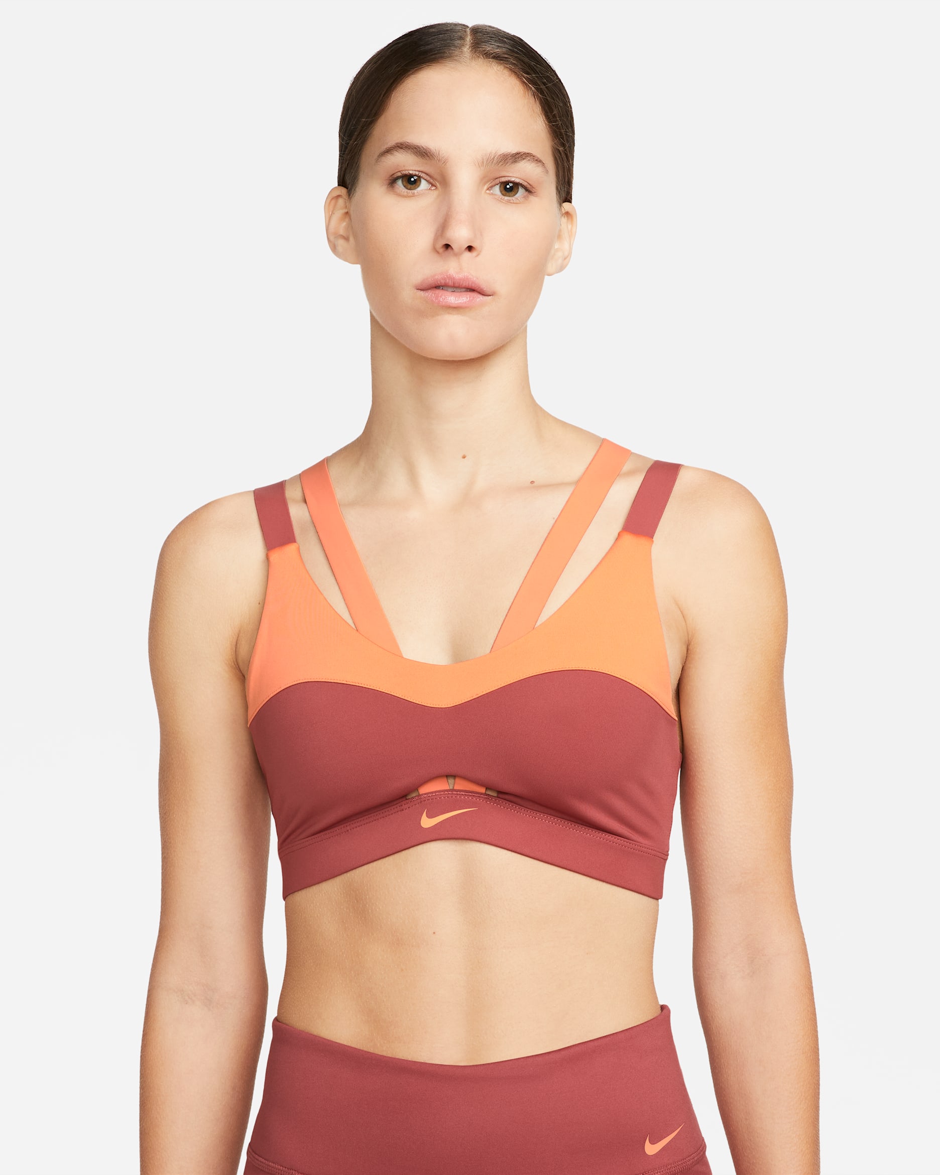 Nike Indy Women's Light-Support Padded Strappy Cutout Sports Bra - Canyon Rust/Orange Trance/Orange Trance