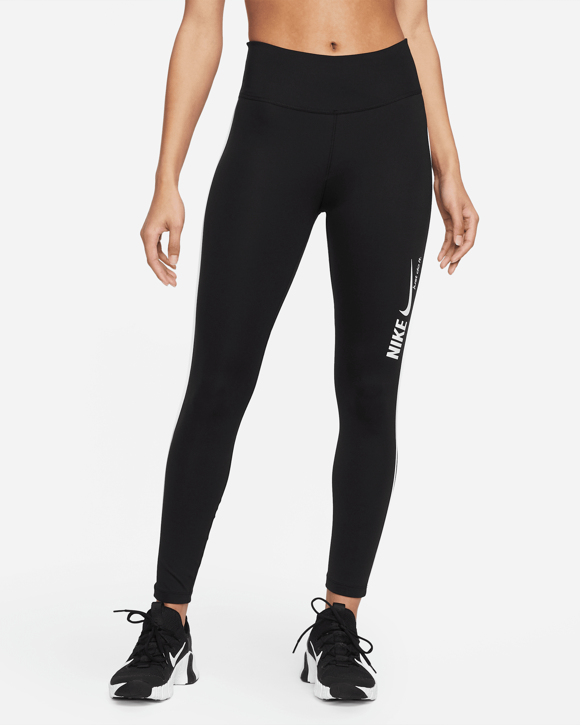Nike One Women's Mid-Rise 7/8 Graphic Leggings - Black/White/White