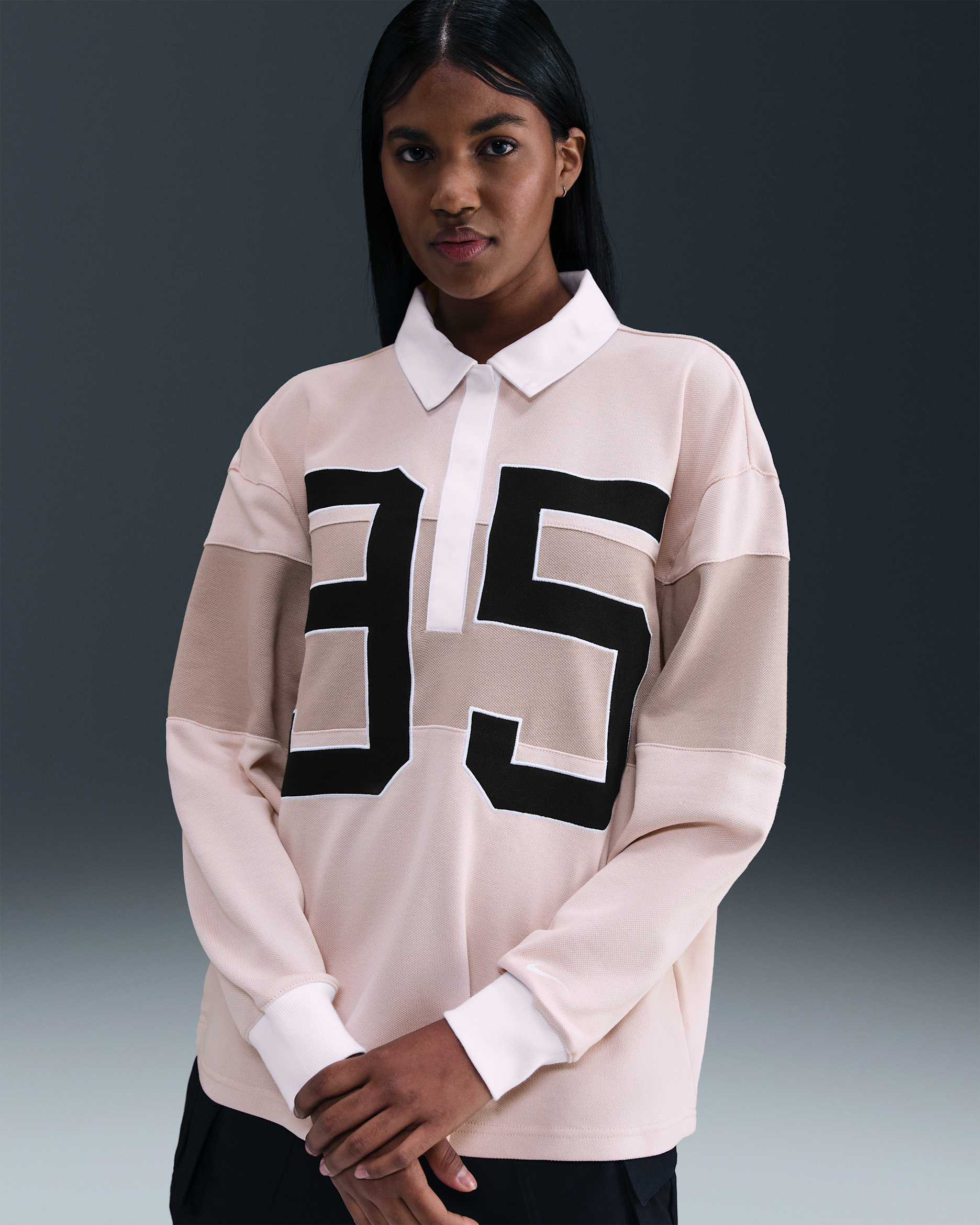 Nike Sportswear Women's Long-Sleeve Graphic Polo Top - Silt Red/Malt/White/Sail