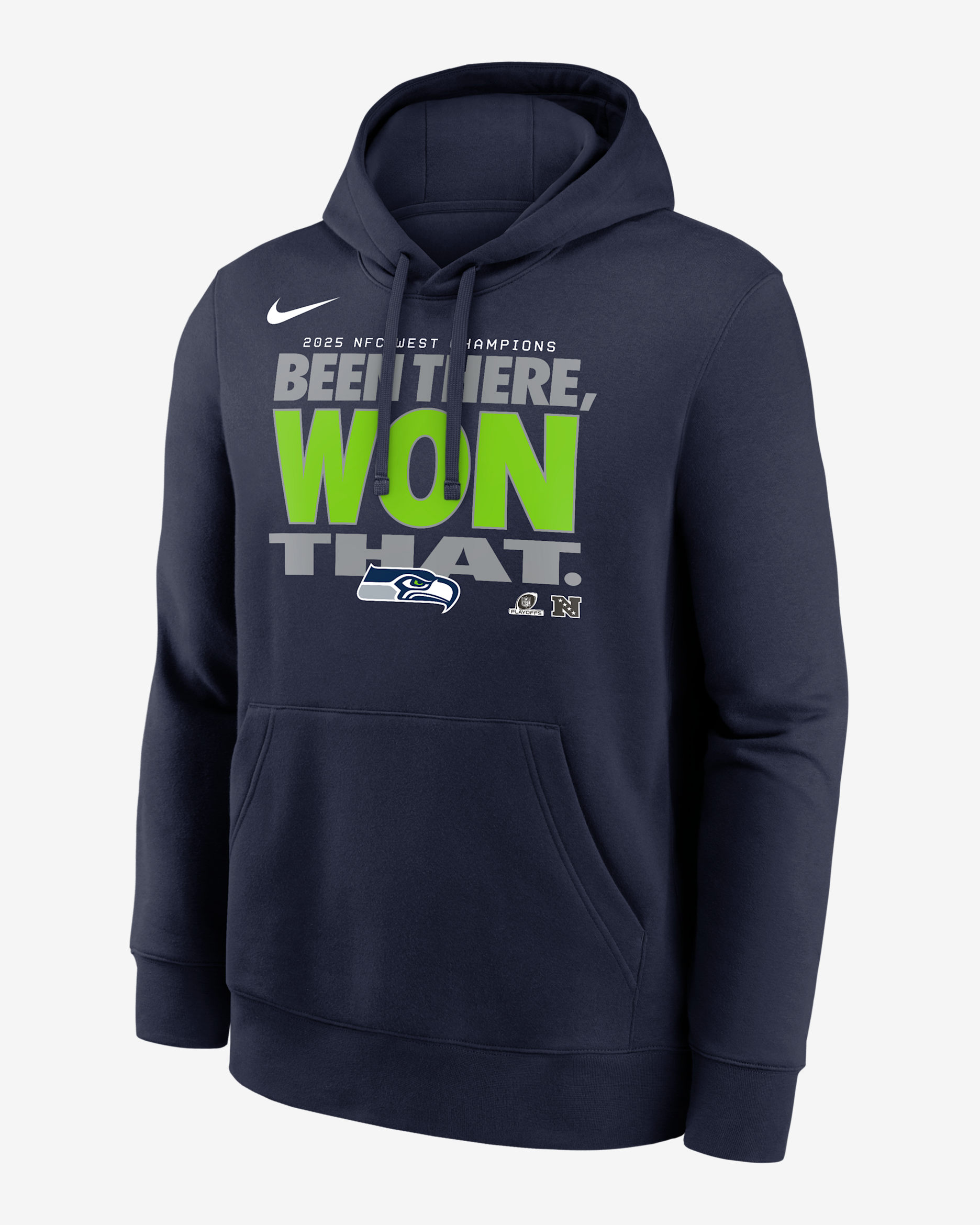 Seattle Seahawks 2025 NFC West Champions Trophy Men's Nike NFL Pullover Hoodie - Navy/Green/Grey/White