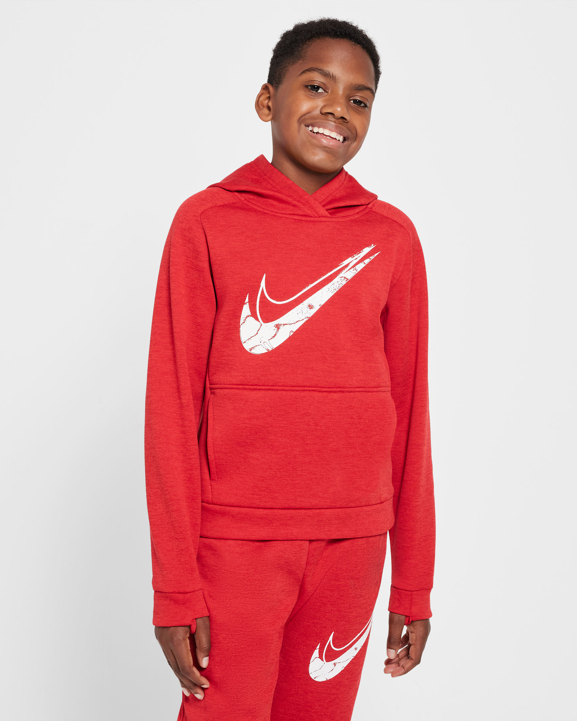 Nike Multi Stain Repel Big Kids' Therma-FIT Hoodie - Gym Red/University Red/Heather/White