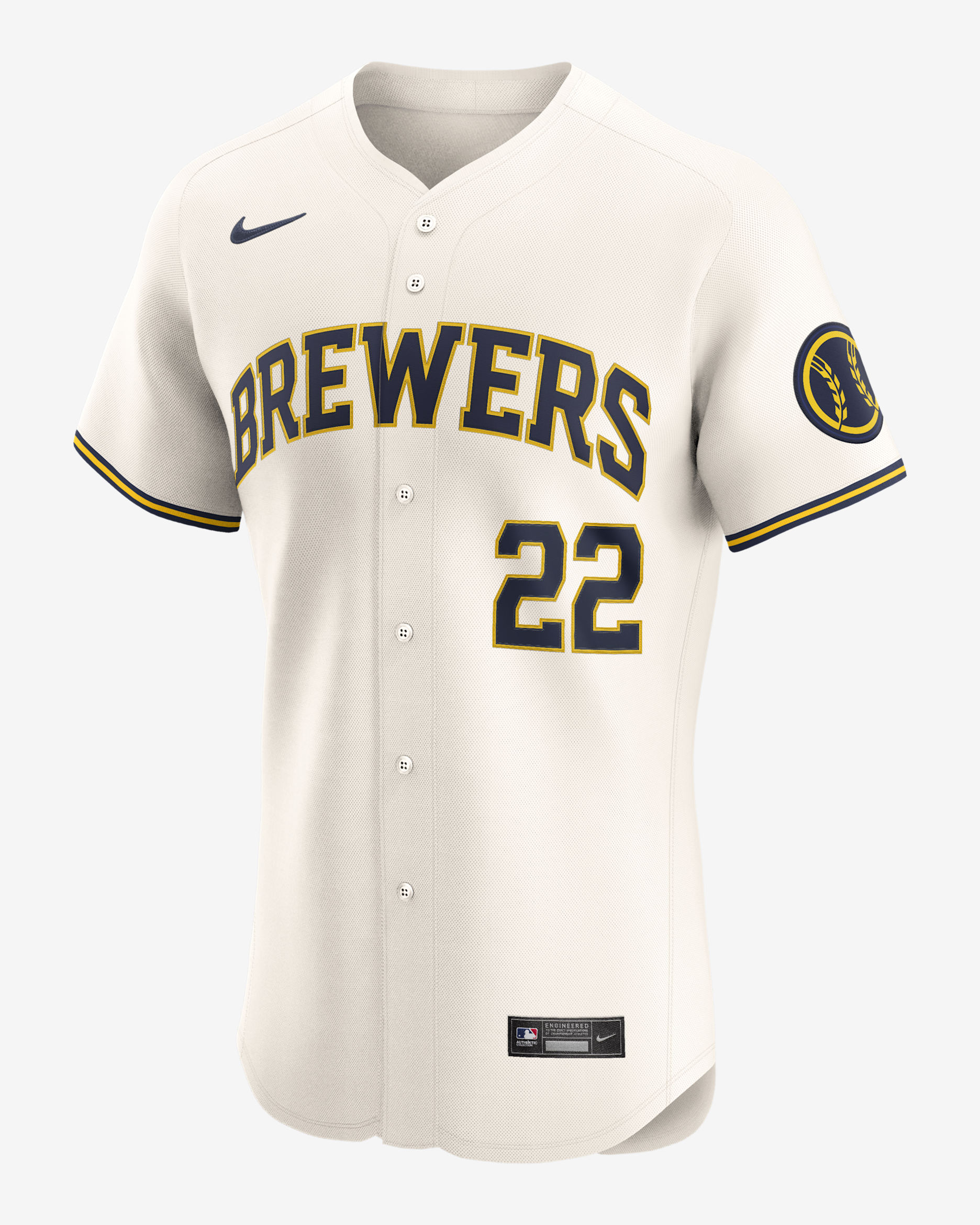 Jersey Nike Dri-FIT ADV de la MLB Elite para hombre Christian Yelich Milwaukee Brewers - Crema