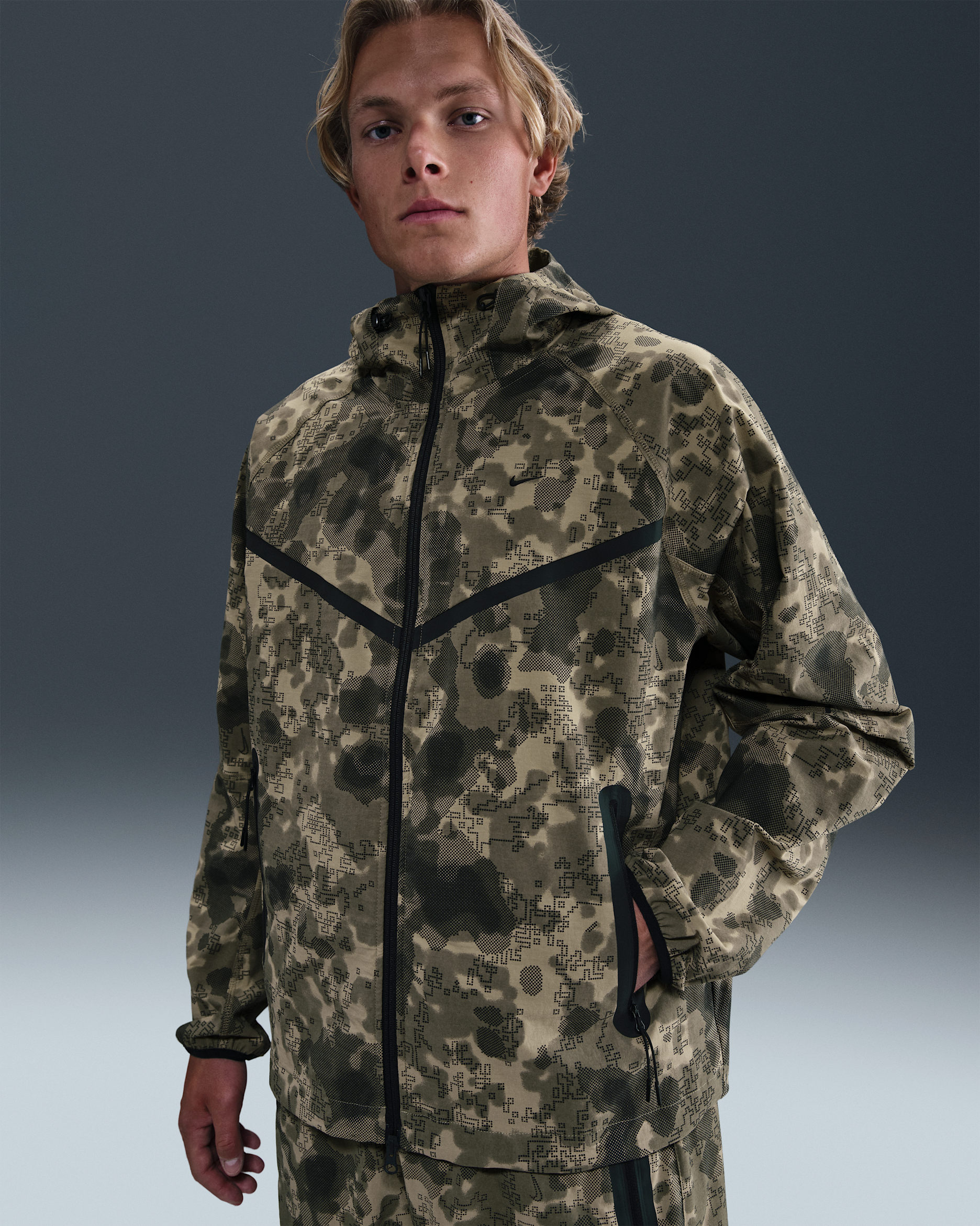 Nike Tech Men's Dri-FIT Woven Camo Windrunner Jacket - Neutral Olive/Black