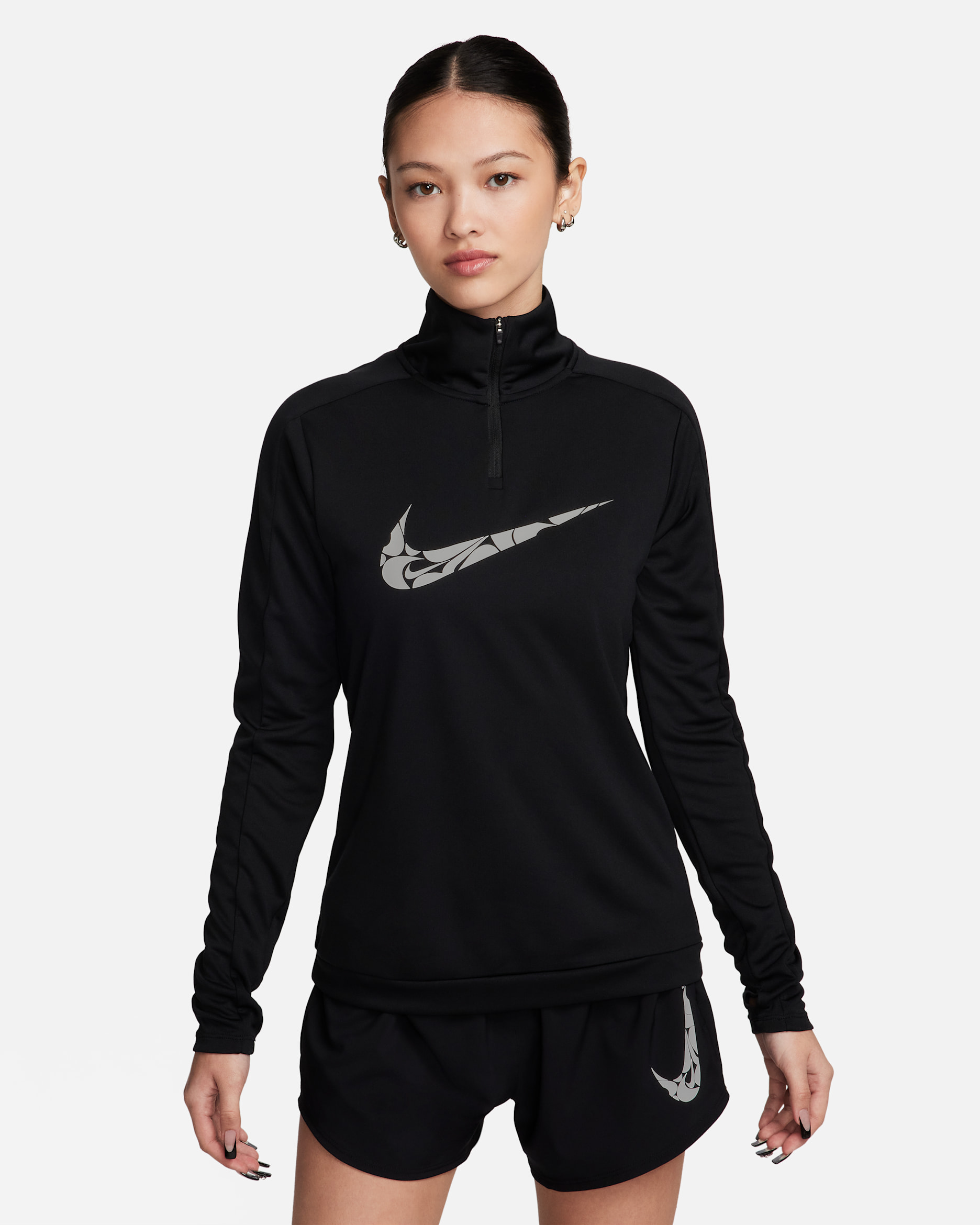 ナイキ スウッシュ ウィメンズ Dri-FIT 1/4ジップ ミッド レイヤー - ブラック/ホワイト