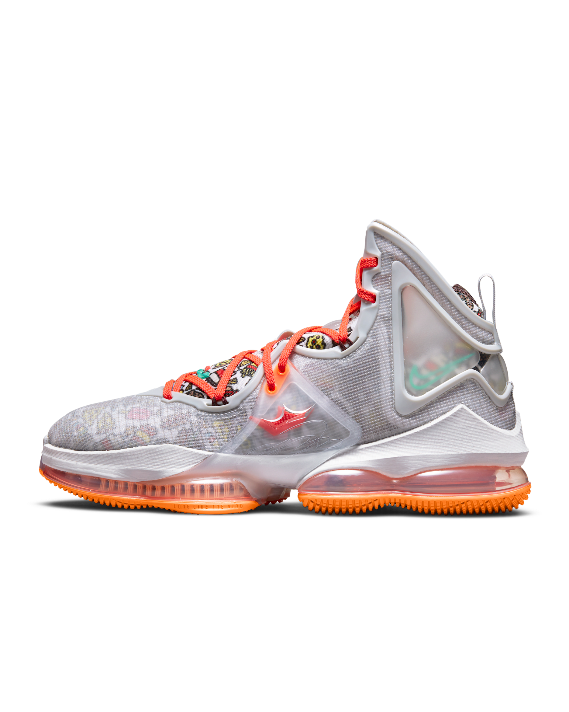 LeBron 19 Basketball Shoes - Grey Fog/Total Orange/Bright Crimson/Roma Green