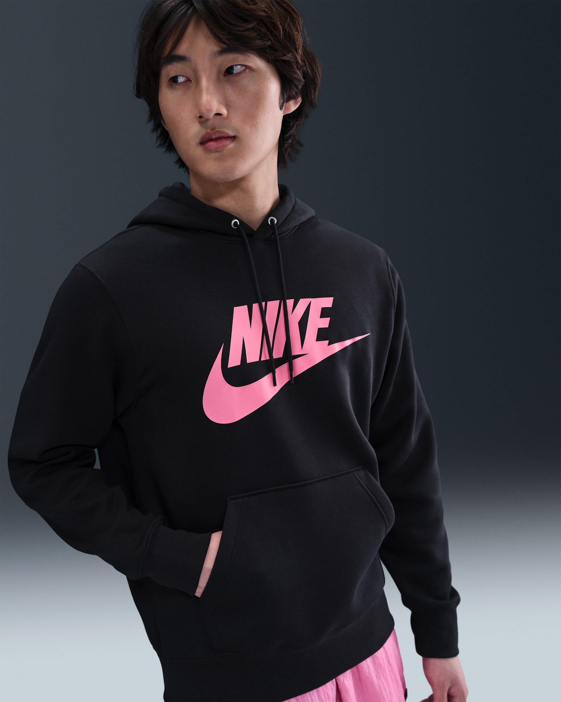 Nike Sportswear Club Men's Fleece Pullover Hoodie - Black/Black/Pinksicle